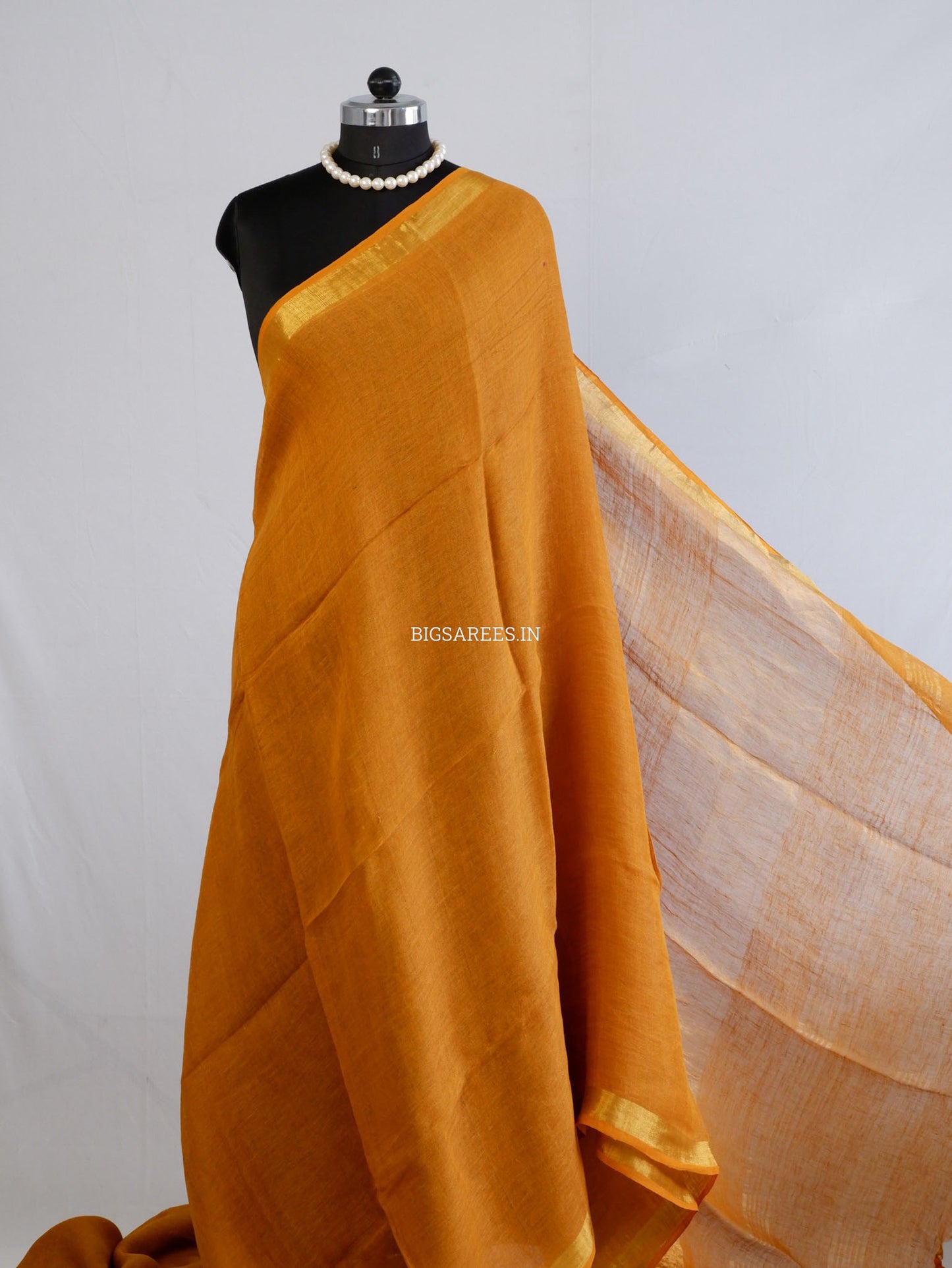 Pure Jayshree Linen Saree | Plain | Mustard