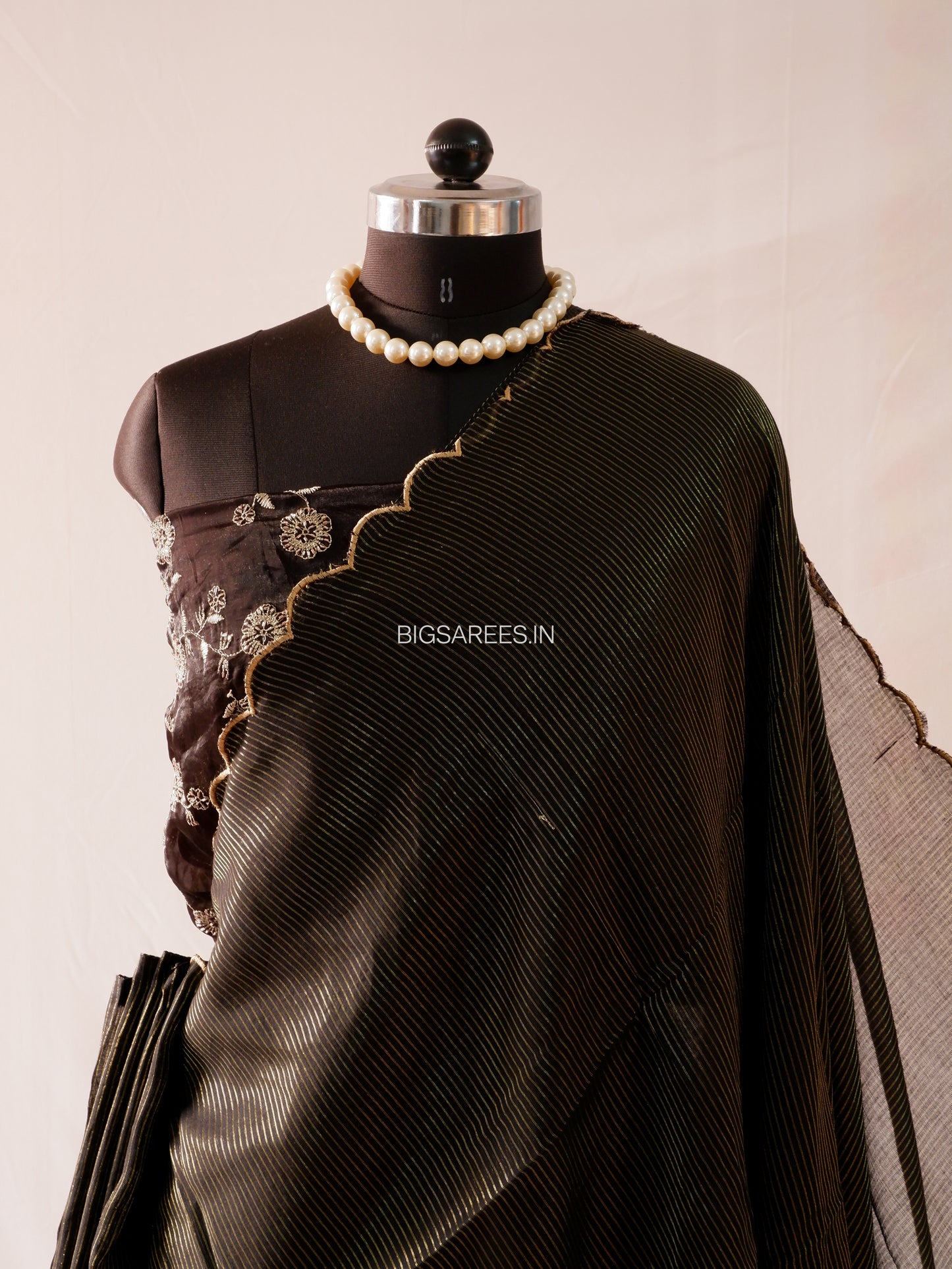 Mul Cotton Saree | Gold Stripes | Black