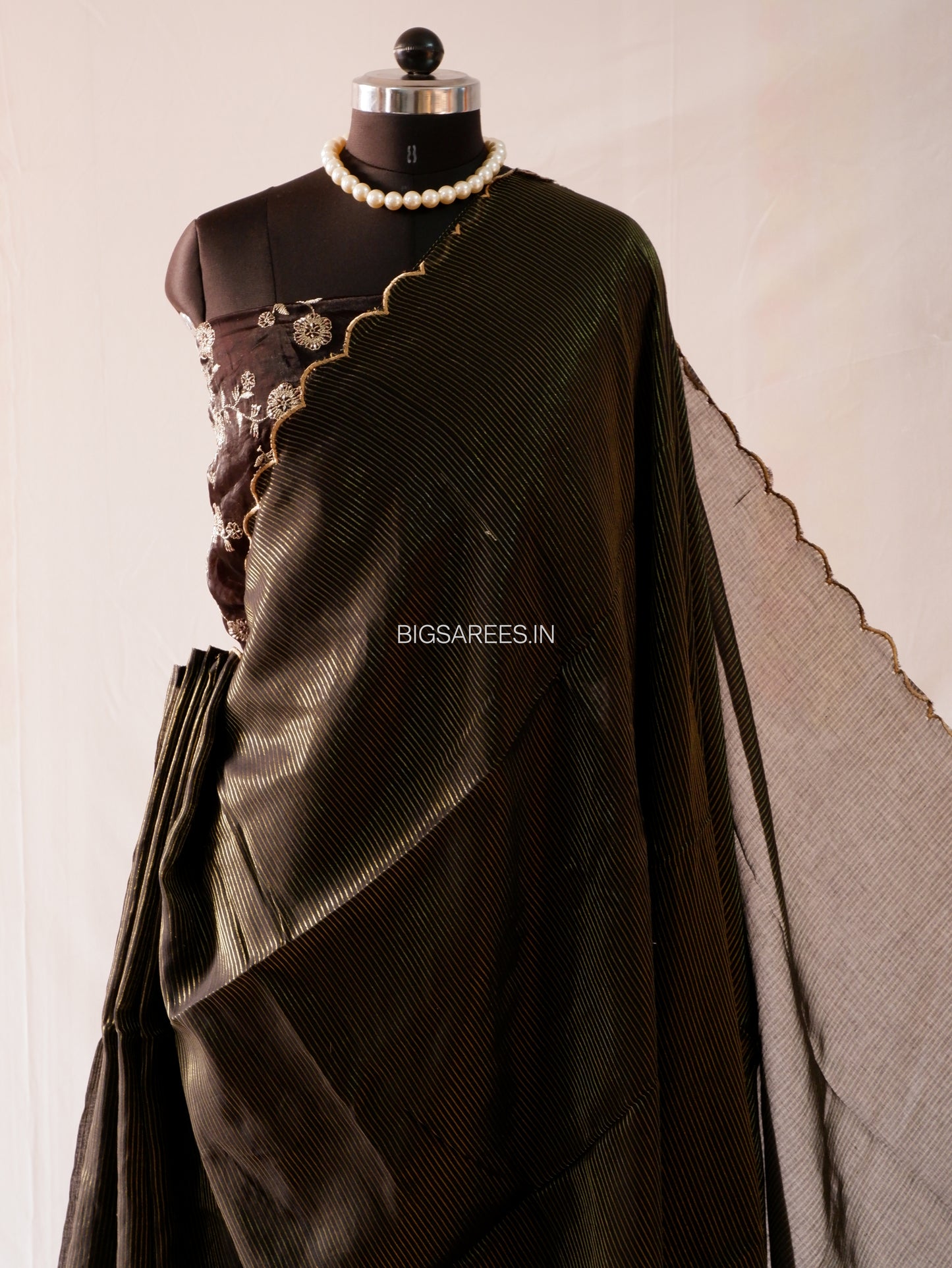 Mul Cotton Saree | Gold Stripes | Black
