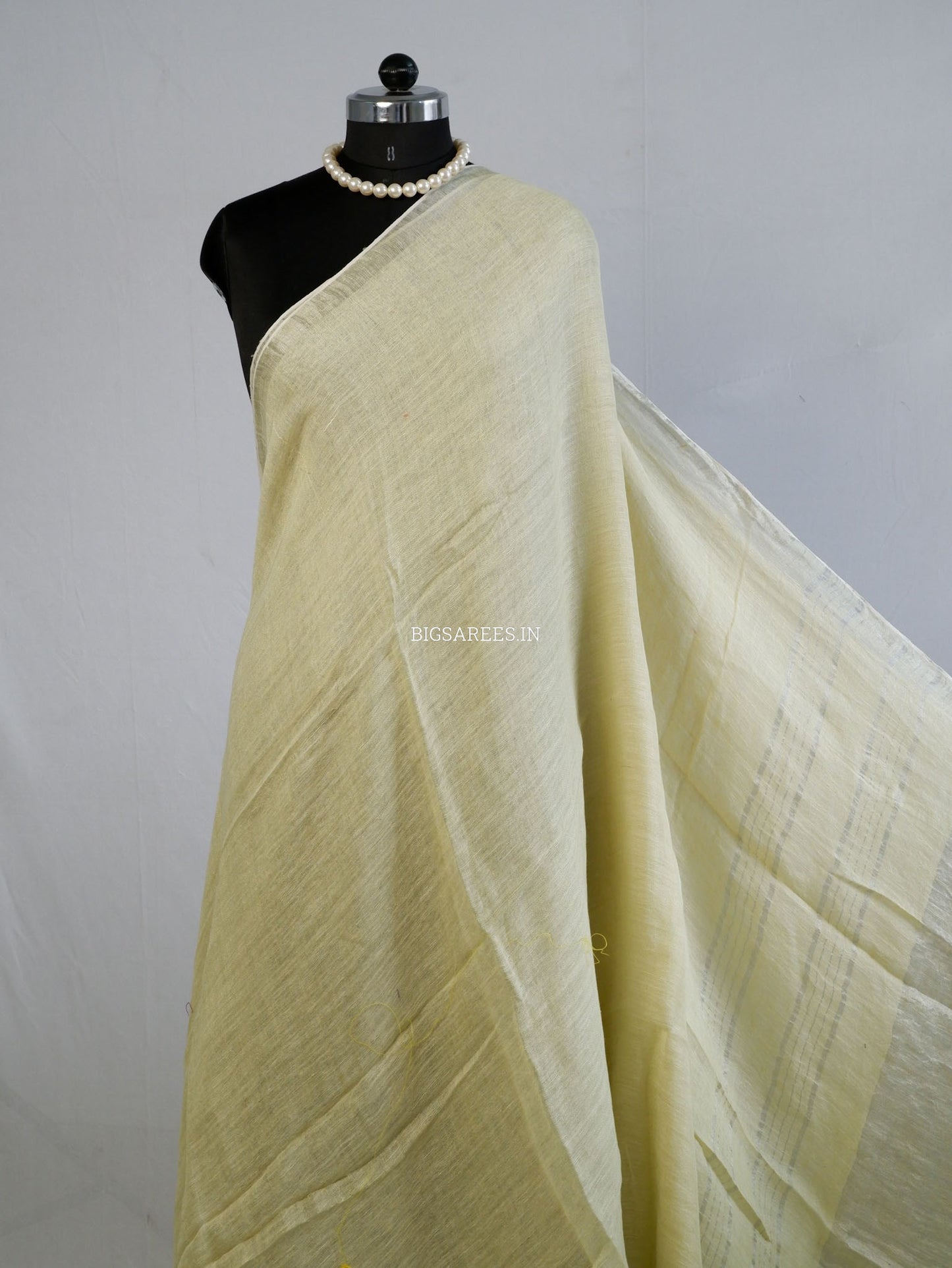 Pure Jayshree Linen Saree | Plain | Lemon Yellow (light)