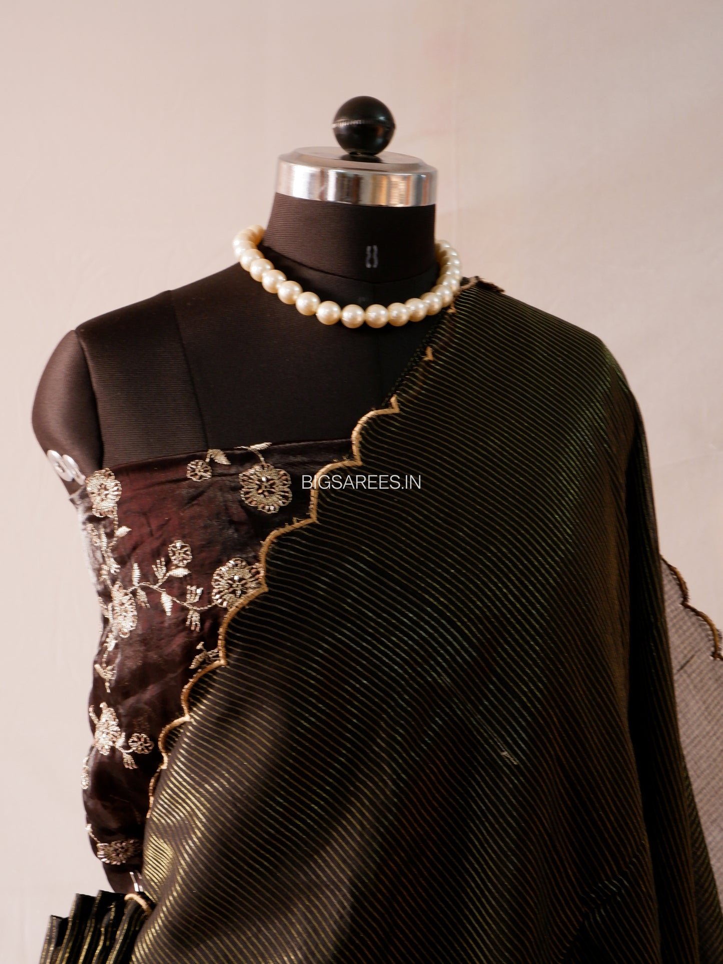 Mul Cotton Saree | Gold Stripes | Black