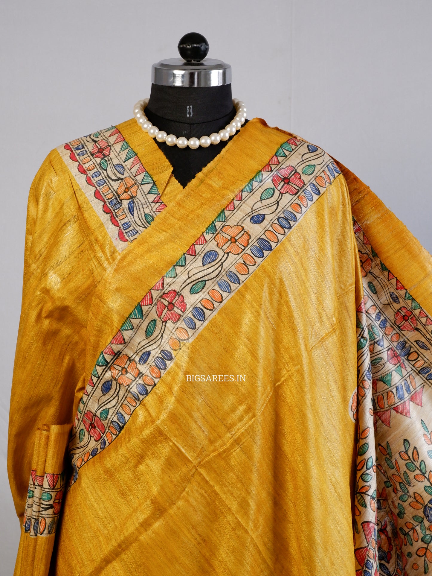 Handcrafted Madhubani Saree | Pure Tussar Ghicha Silk | Silk Mark Certified | Yellow
