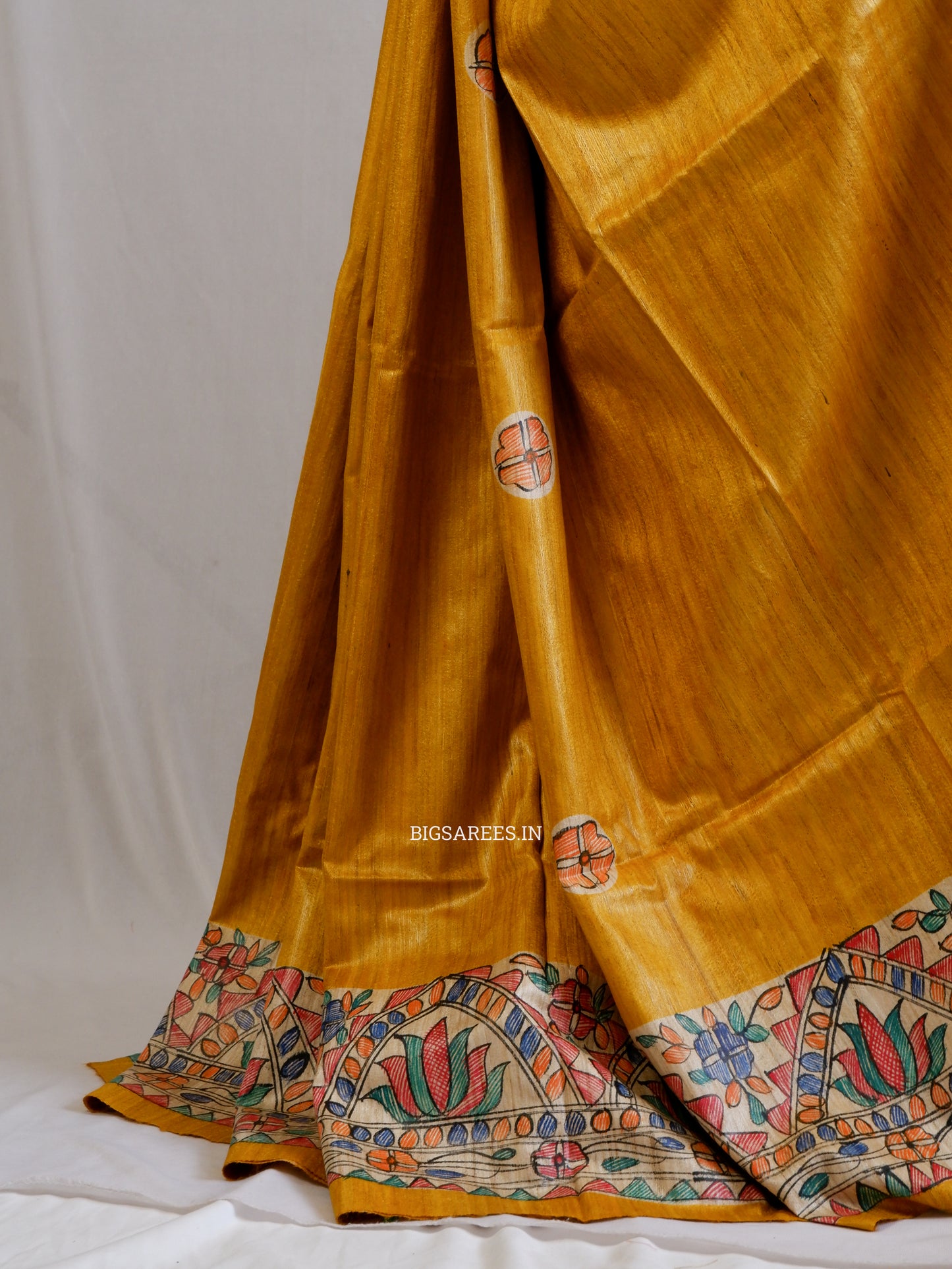 Handcrafted Madhubani Saree | Pure Tussar Ghicha Silk | Silk Mark Certified | Yellow
