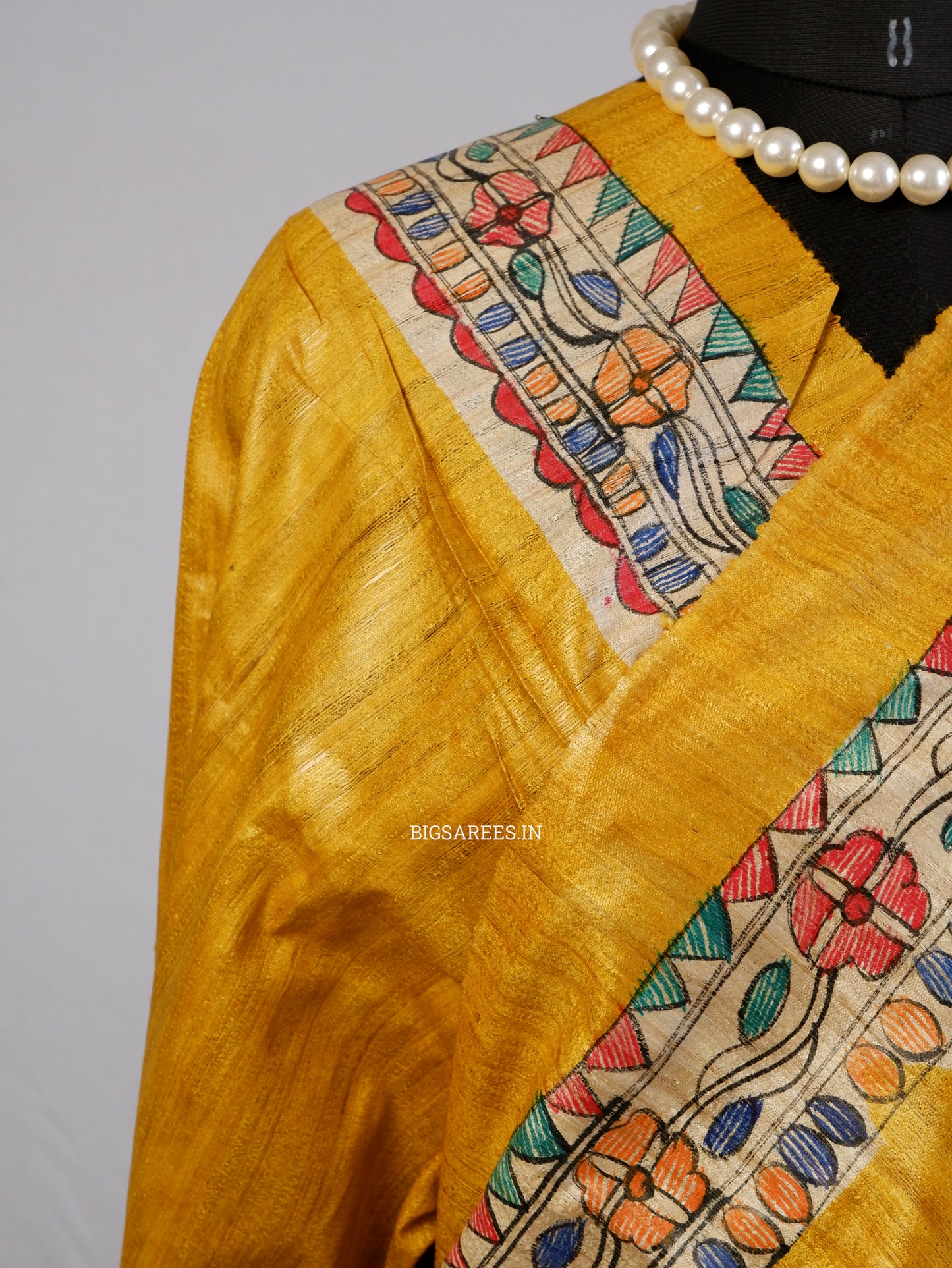 Handcrafted Madhubani Saree | Pure Tussar Ghicha Silk | Silk Mark Certified | Yellow