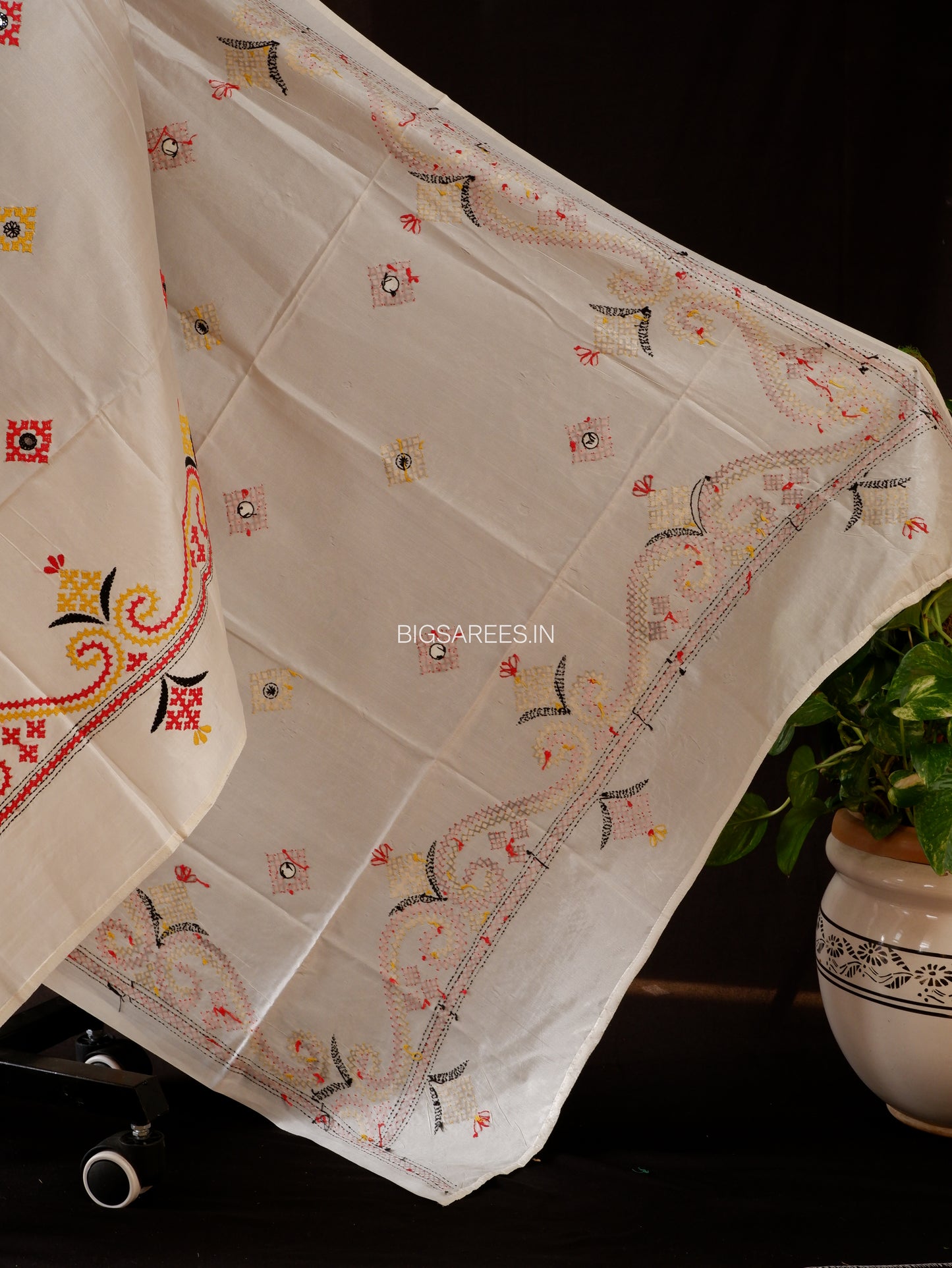 Kutchi Work Dupatta | Blended Banglore Silk Dupatta | White