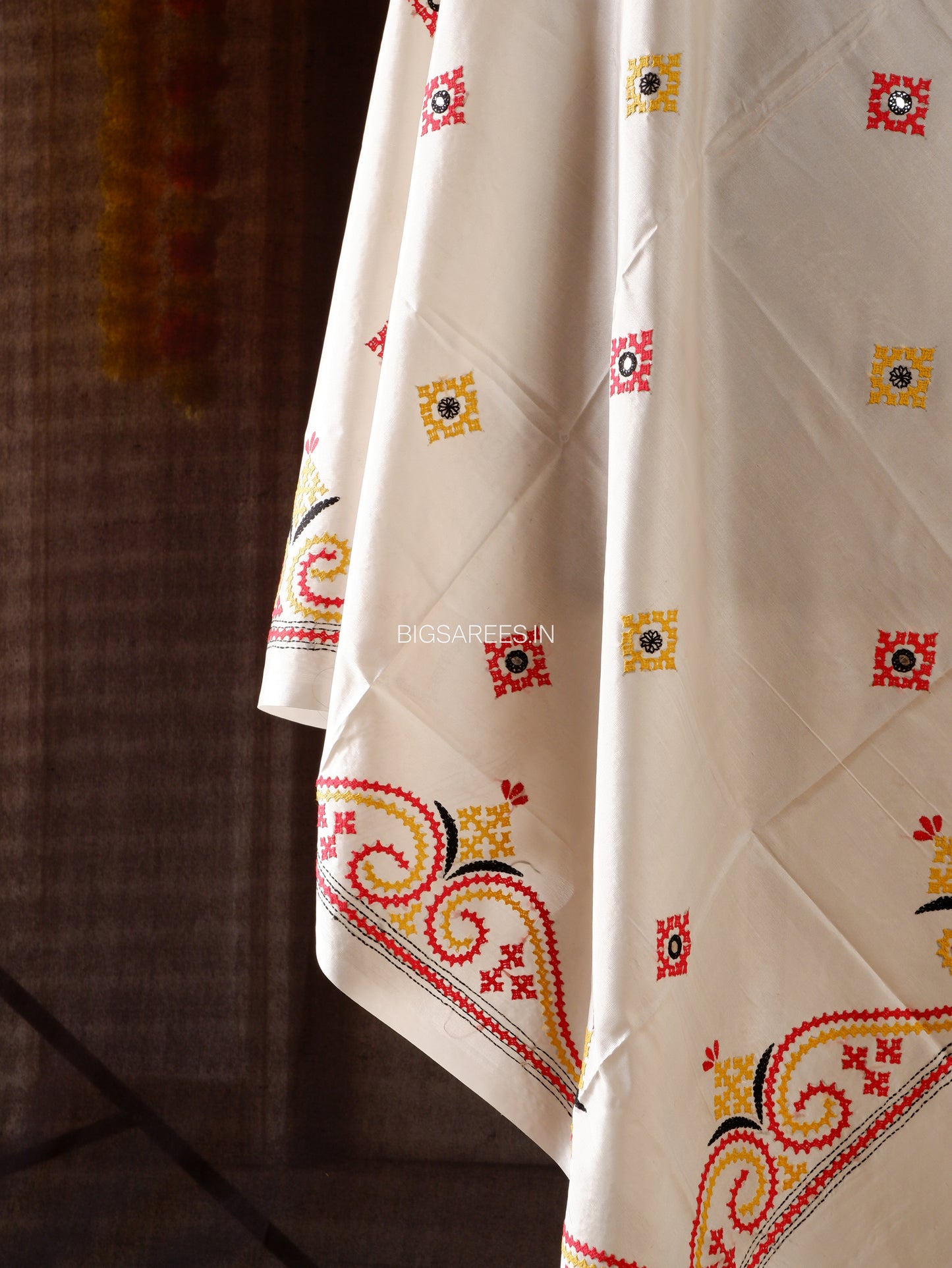 Kutchi Work Dupatta | Blended Banglore Silk Dupatta | White