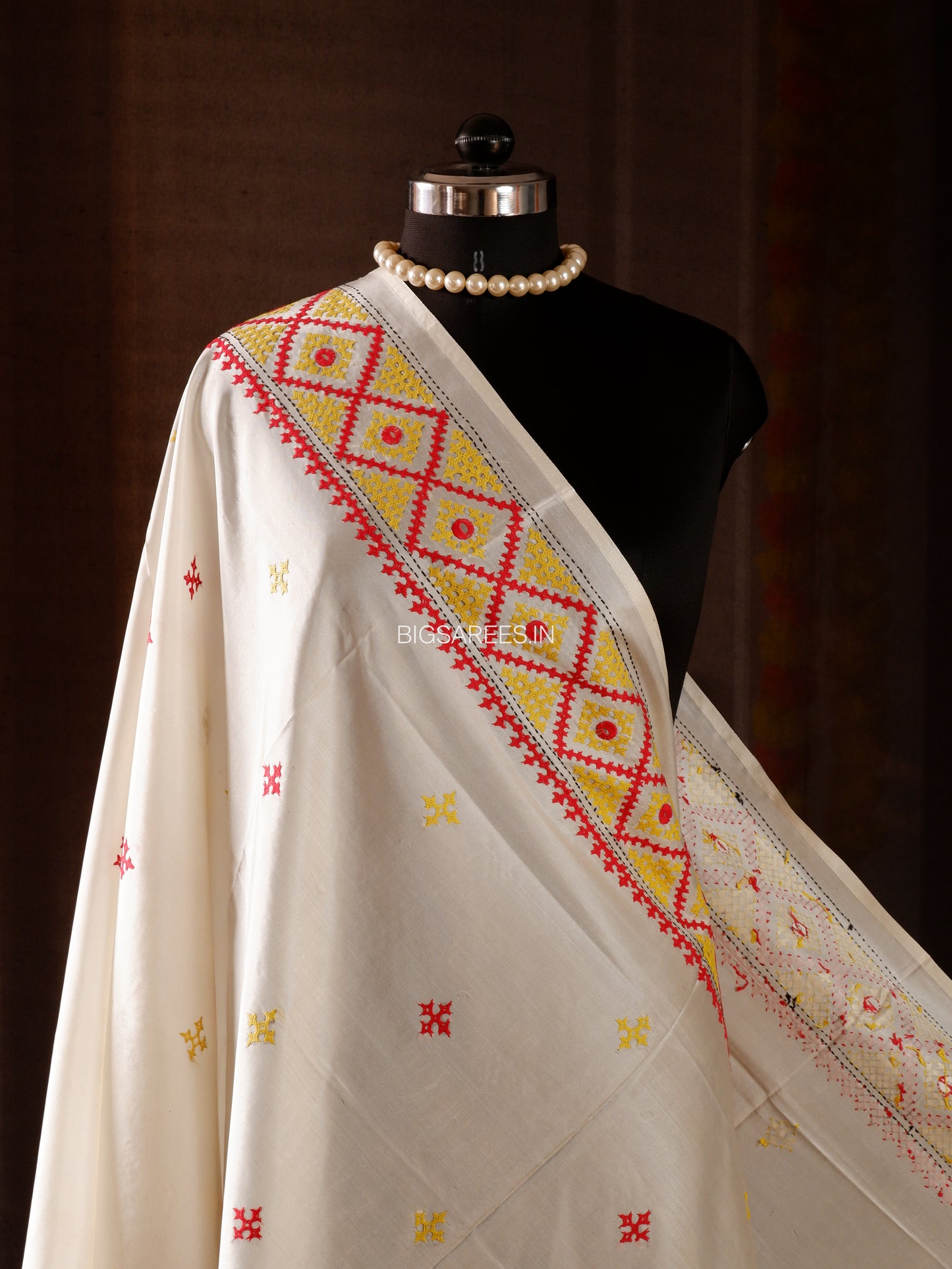 Kutchi Work Dupatta | Blended Banglore Silk Dupatta | White
