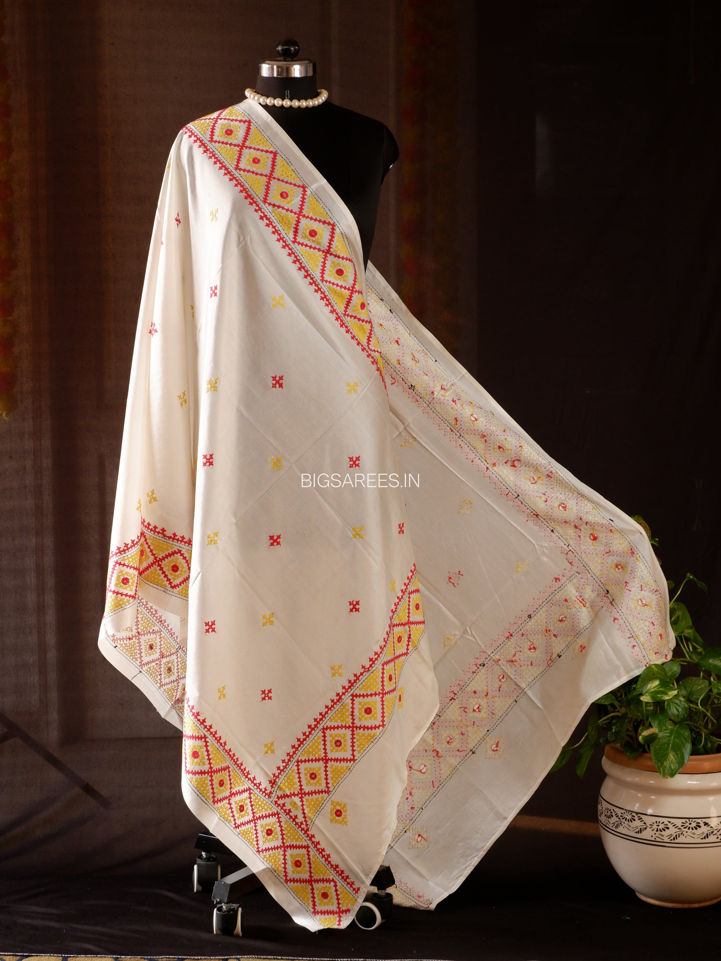 Kutchi Work Dupatta | Blended Banglore Silk Dupatta | White