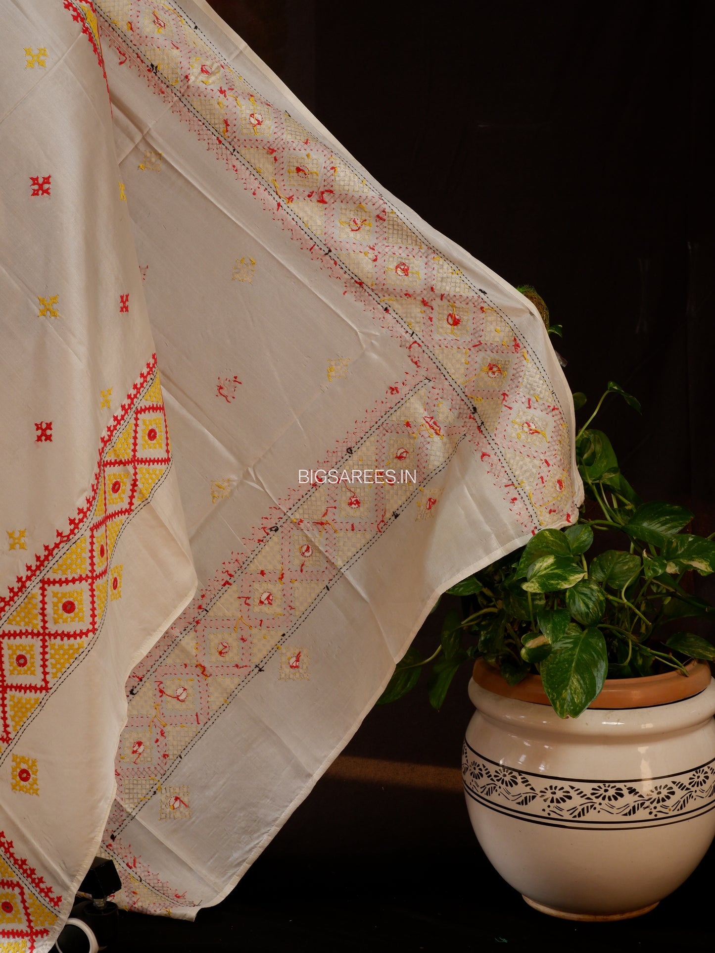 Kutchi Work Dupatta | Blended Banglore Silk Dupatta | White