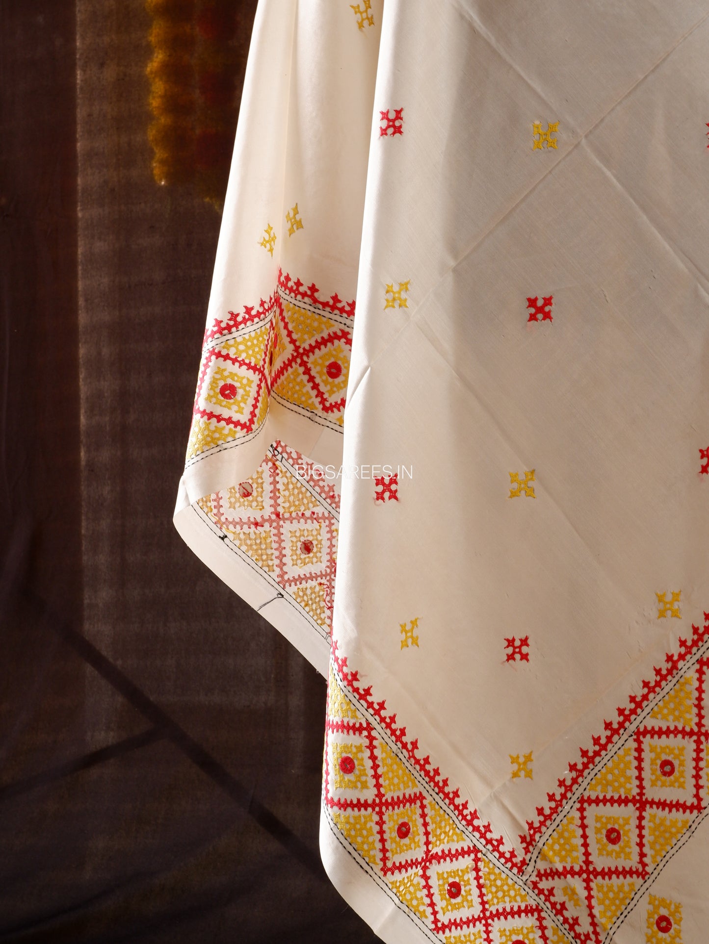Kutchi Work Dupatta | Blended Banglore Silk Dupatta | White