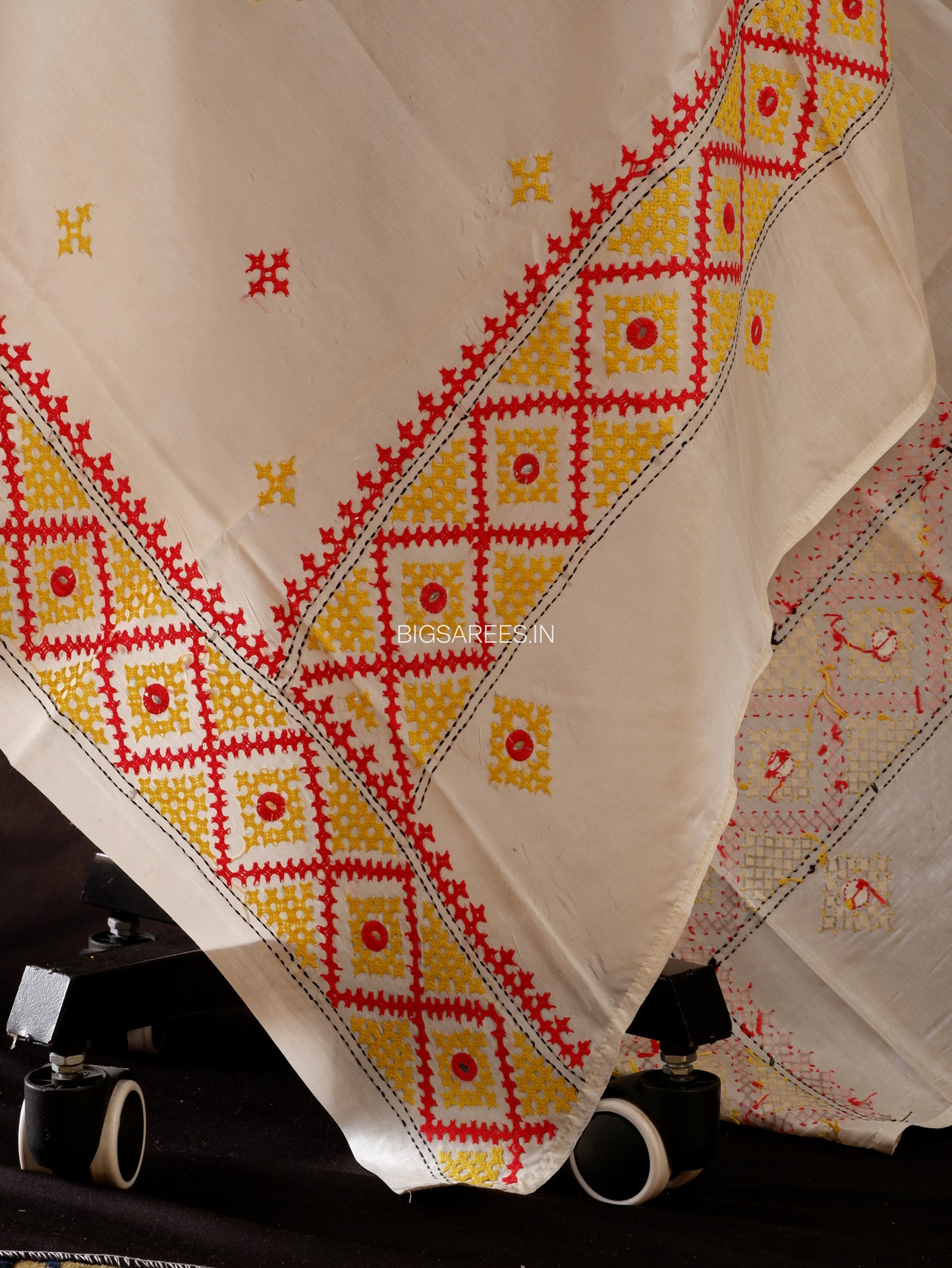 Kutchi Work Dupatta | Blended Banglore Silk Dupatta | White