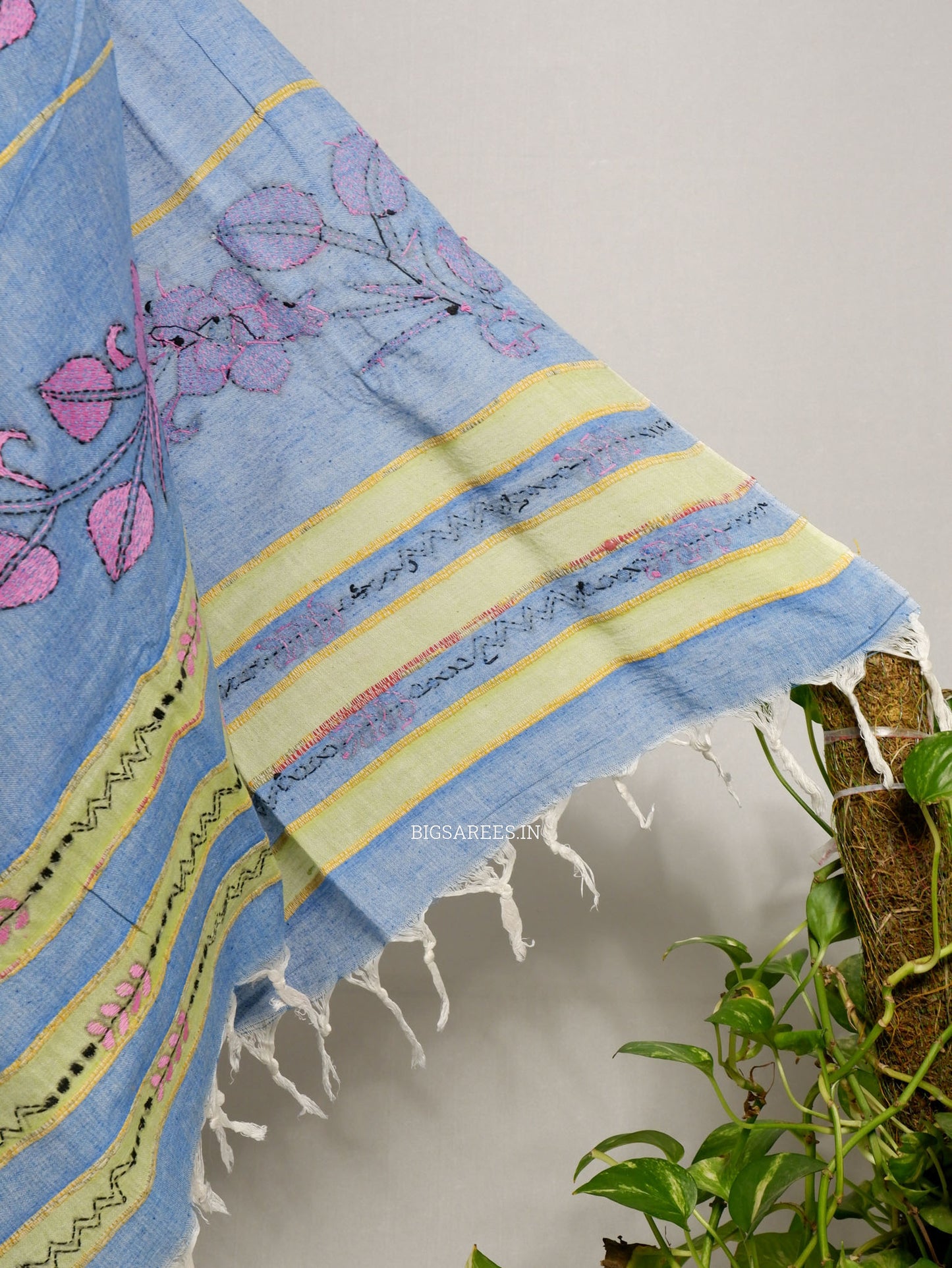 Hand-Embroidered Kantha - Stitch Dupatta | Pure Khesh Cotton | Blue
