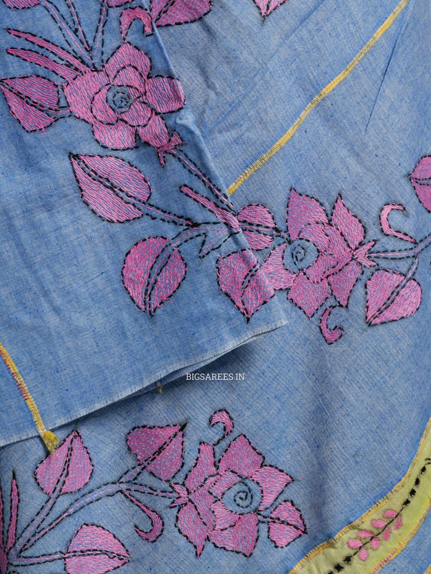 Hand-Embroidered Kantha - Stitch Dupatta | Pure Khesh Cotton | Blue