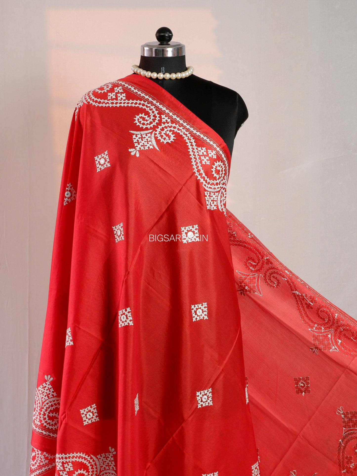 Kutchi Work Dupatta | Blended Banglore Silk Dupatta | Red