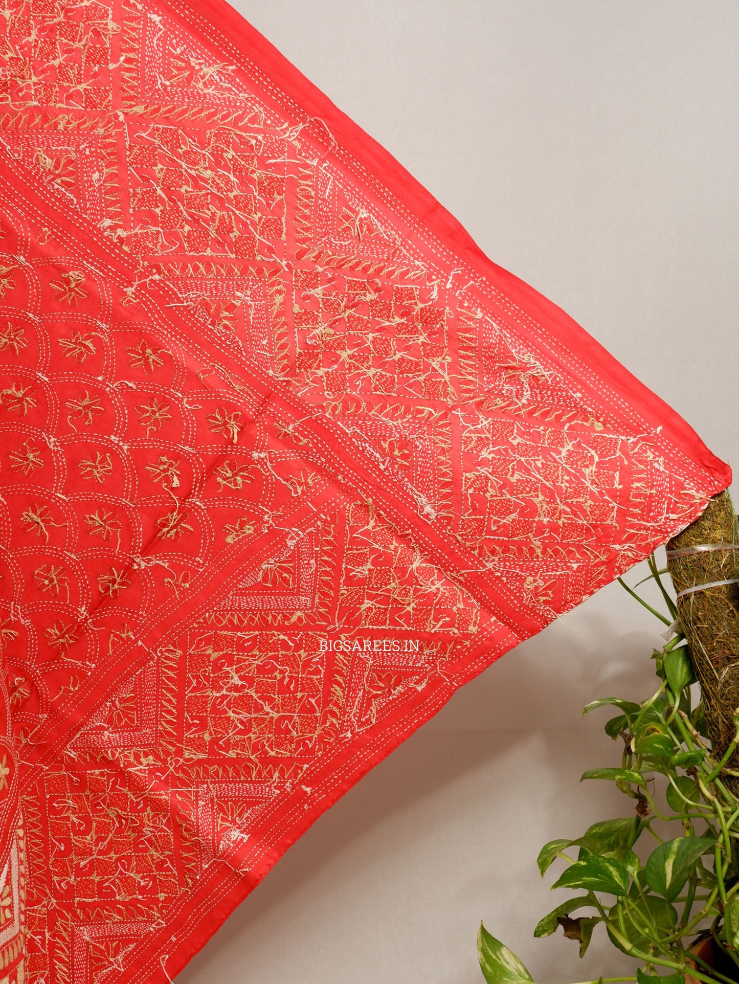 Kantha Hand-Embroidered Dupatta | Pure Bangalore Silk | Full Work | Silk Marked | Red