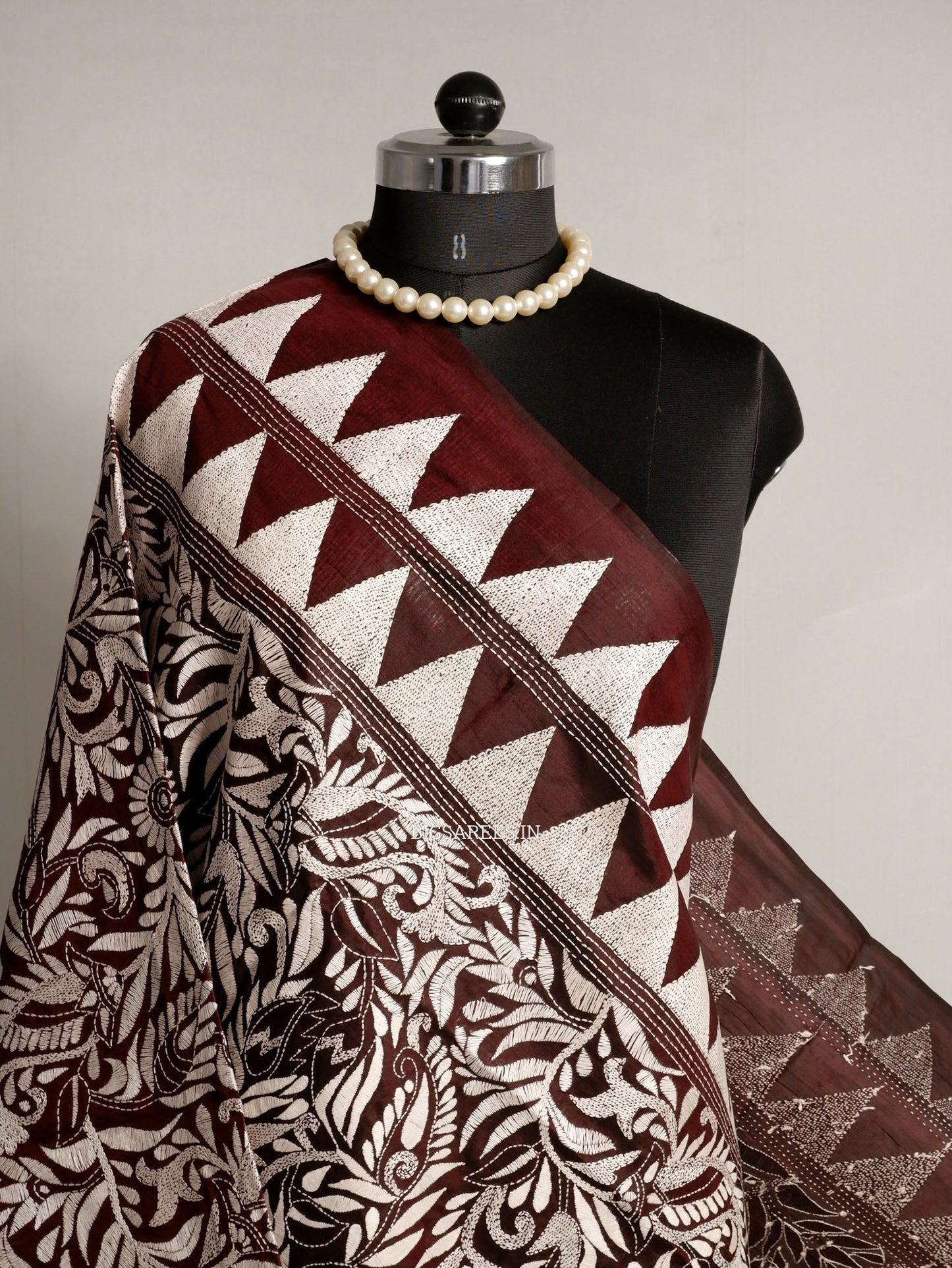 Kantha Hand-Embroidered Dupatta | Pure Bangalore Silk | Full Work | Silk Marked | Brown