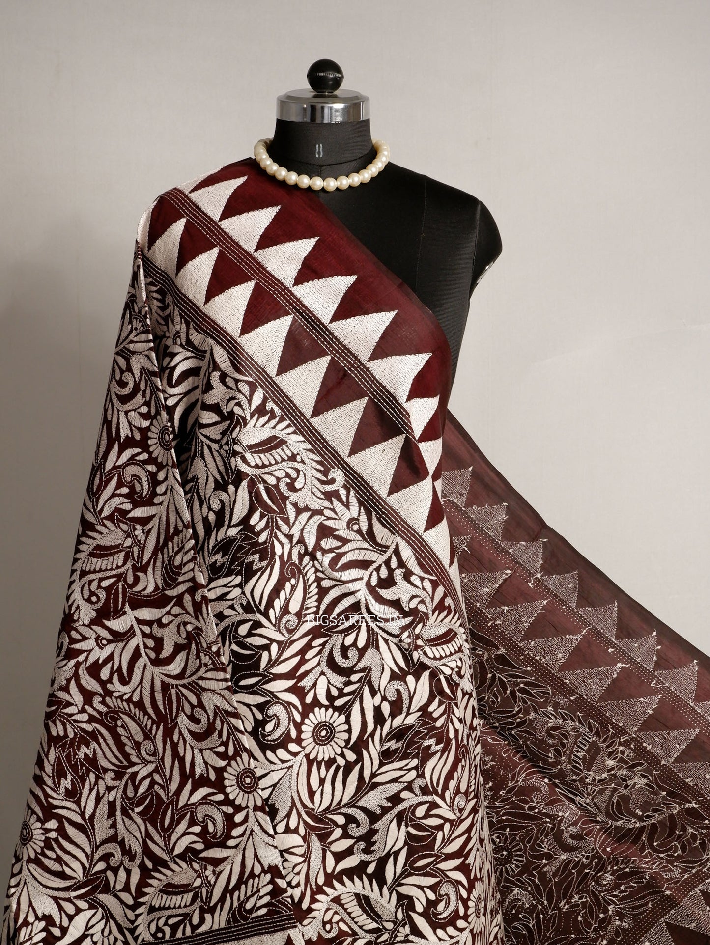 Kantha Hand-Embroidered Dupatta | Pure Bangalore Silk | Full Work | Silk Marked | Brown