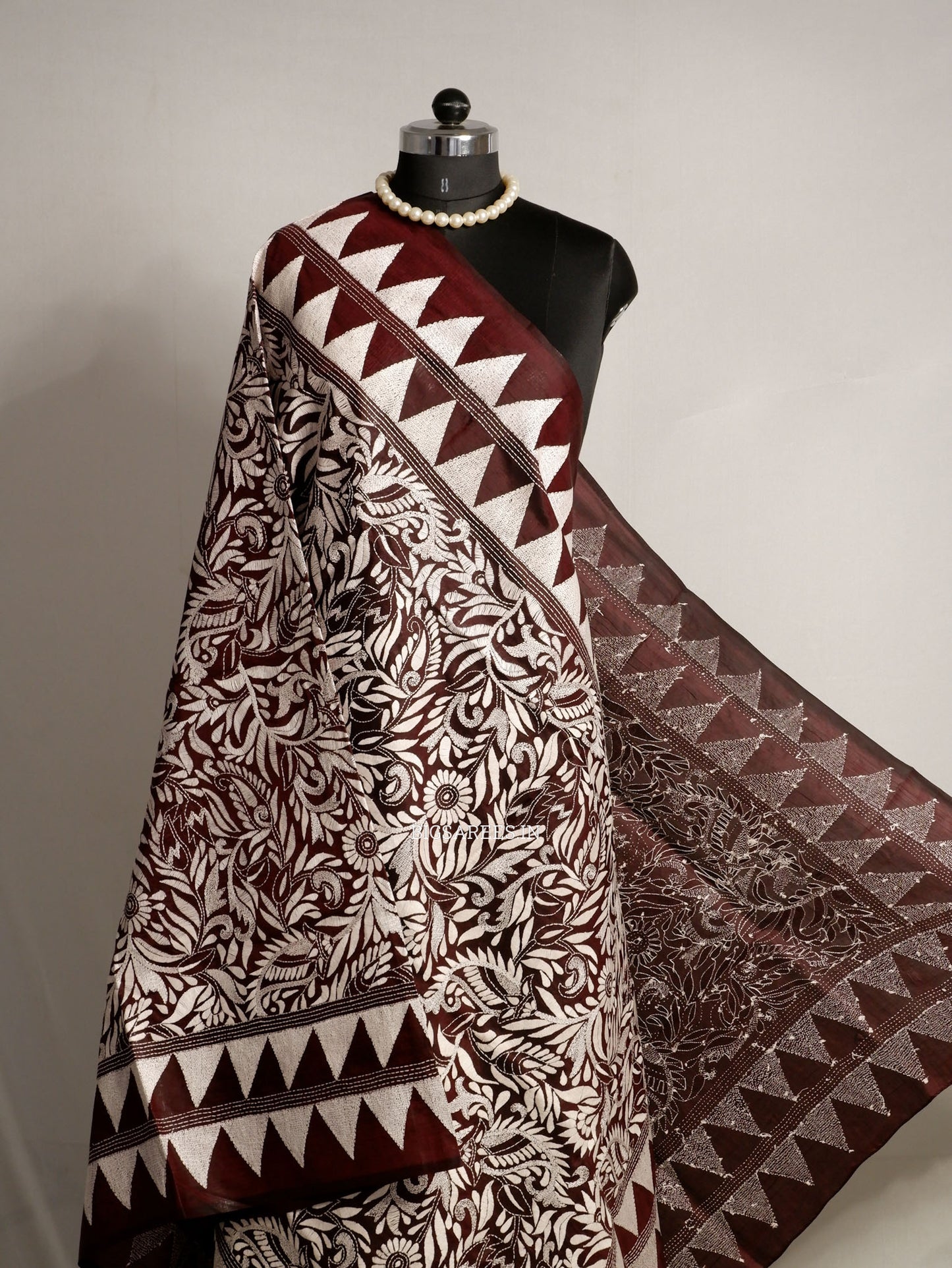 Kantha Hand-Embroidered Dupatta | Pure Bangalore Silk | Full Work | Silk Marked | Brown