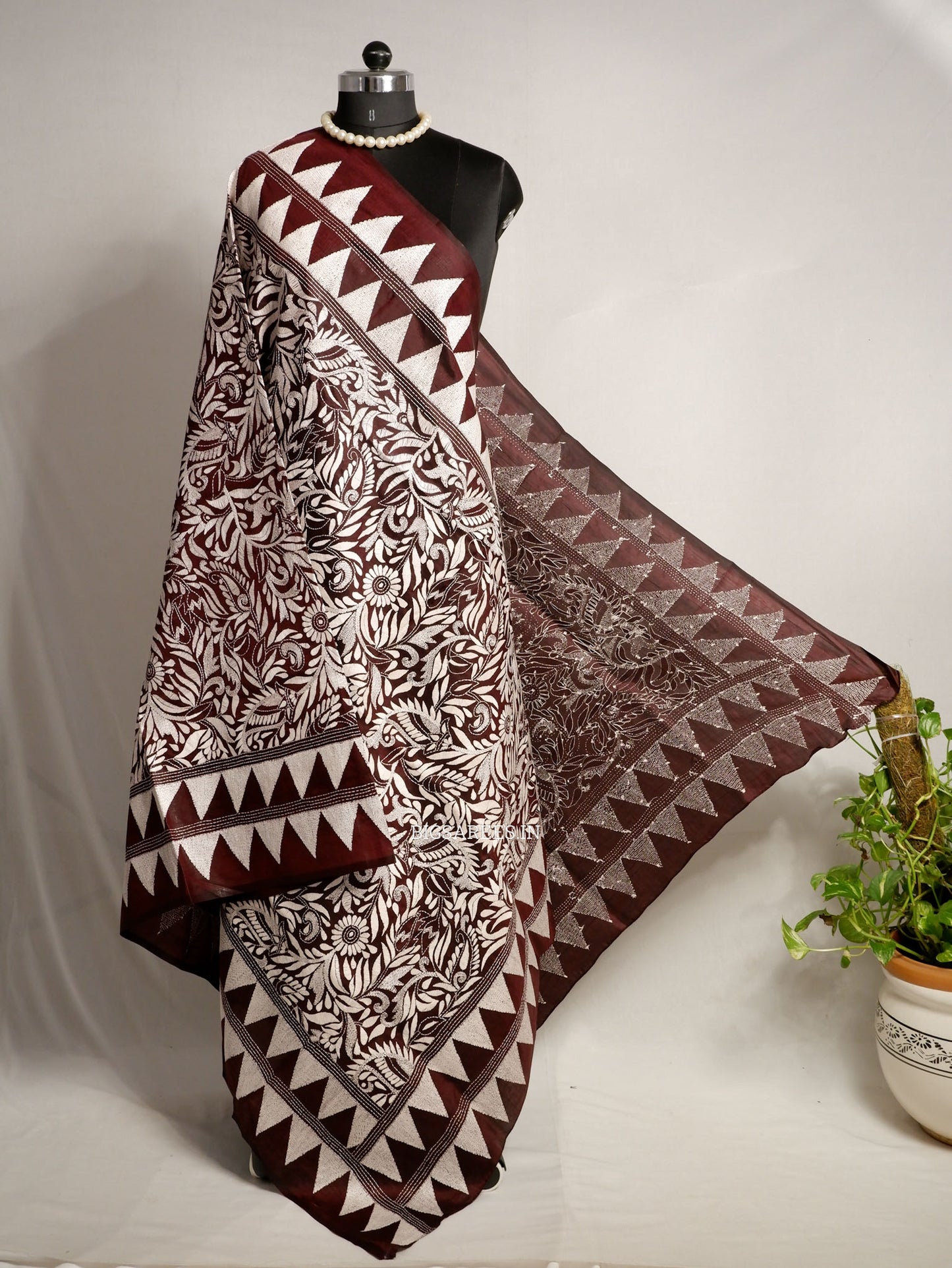 Kantha Hand-Embroidered Dupatta | Pure Bangalore Silk | Full Work | Silk Marked | Brown