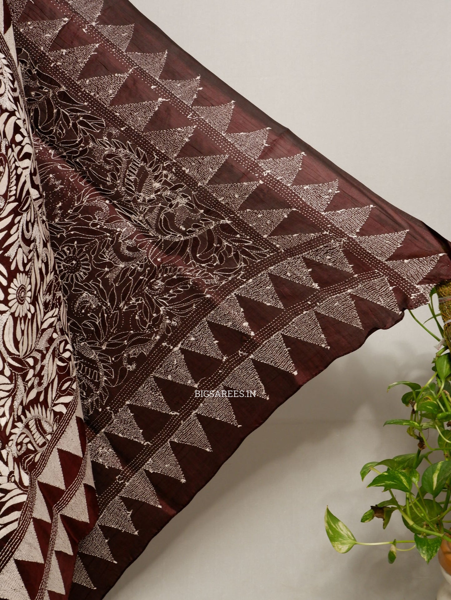 Kantha Hand-Embroidered Dupatta | Pure Bangalore Silk | Full Work | Silk Marked | Brown