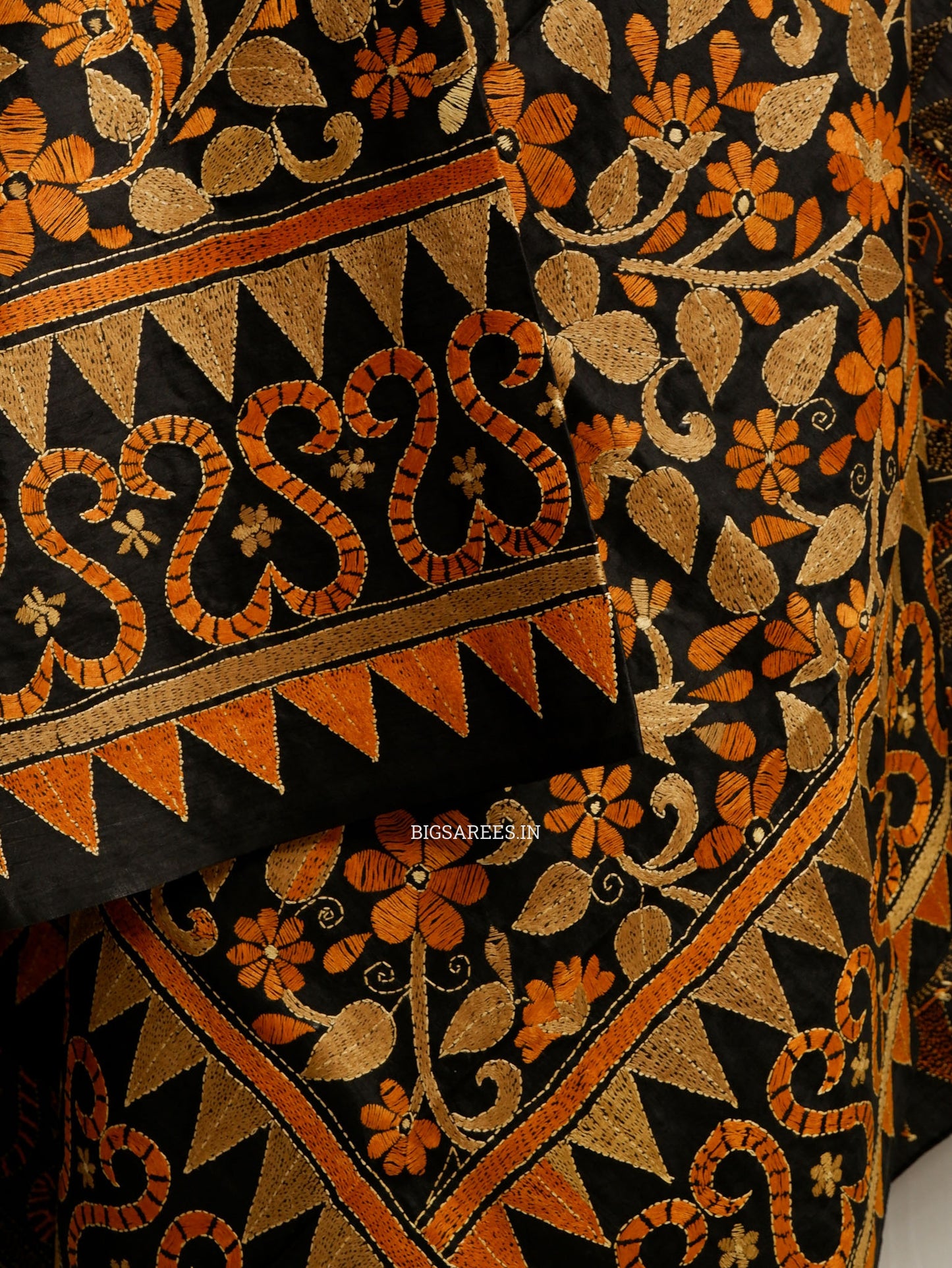 Kantha Hand-Embroidered Dupatta | Pure Bangalore Silk | Full Work | Silk Marked | Black