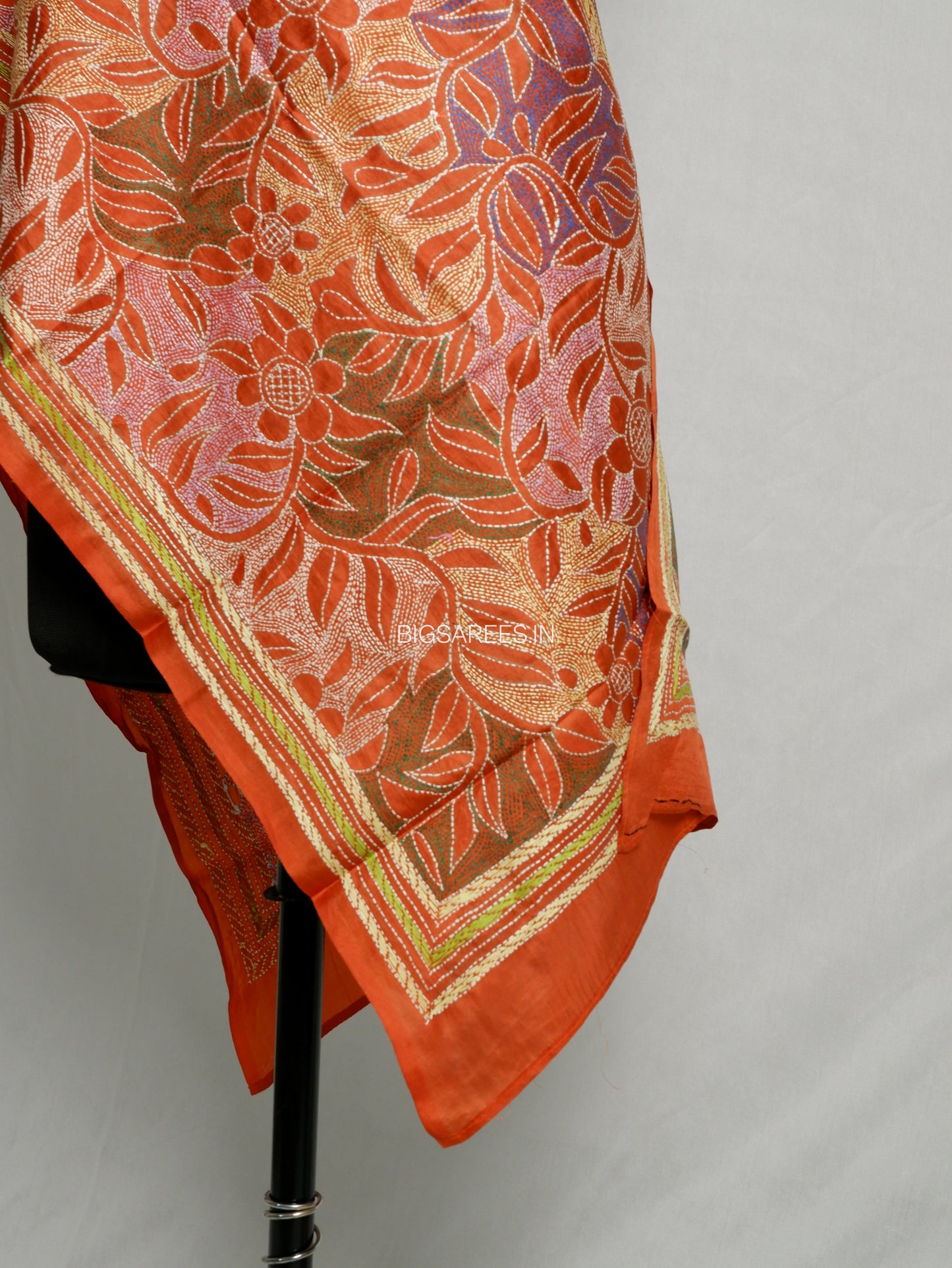 Kantha Pure Silk Stole | Orange  | 22" |