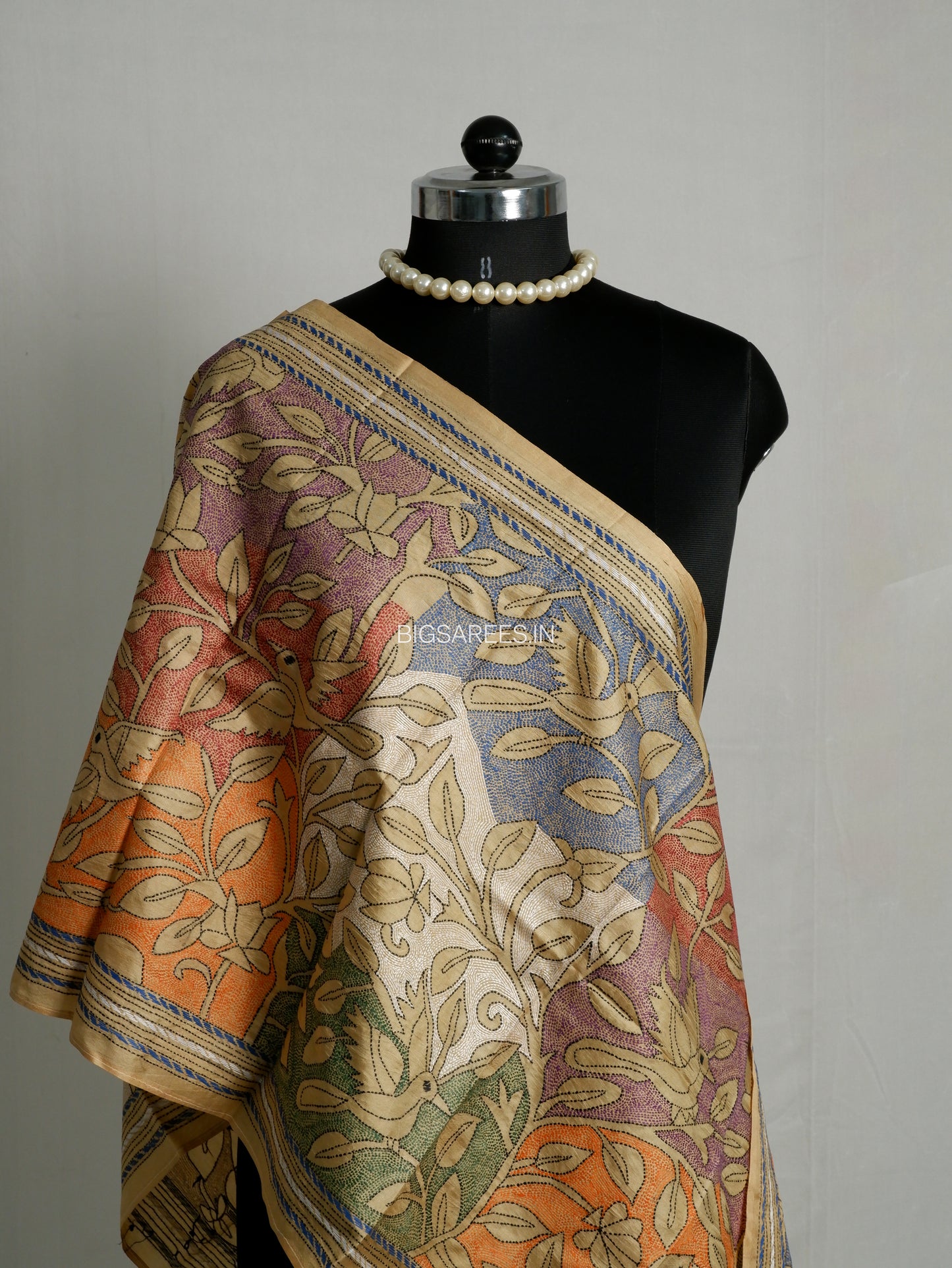 Kantha Pure Silk Stole | Sand  | 22" |