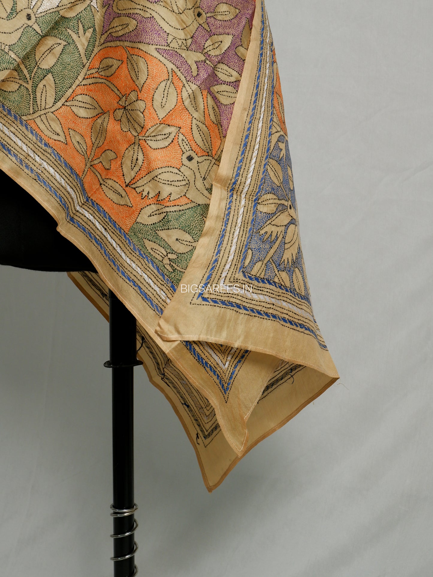 Kantha Pure Silk Stole | Sand  | 22" |