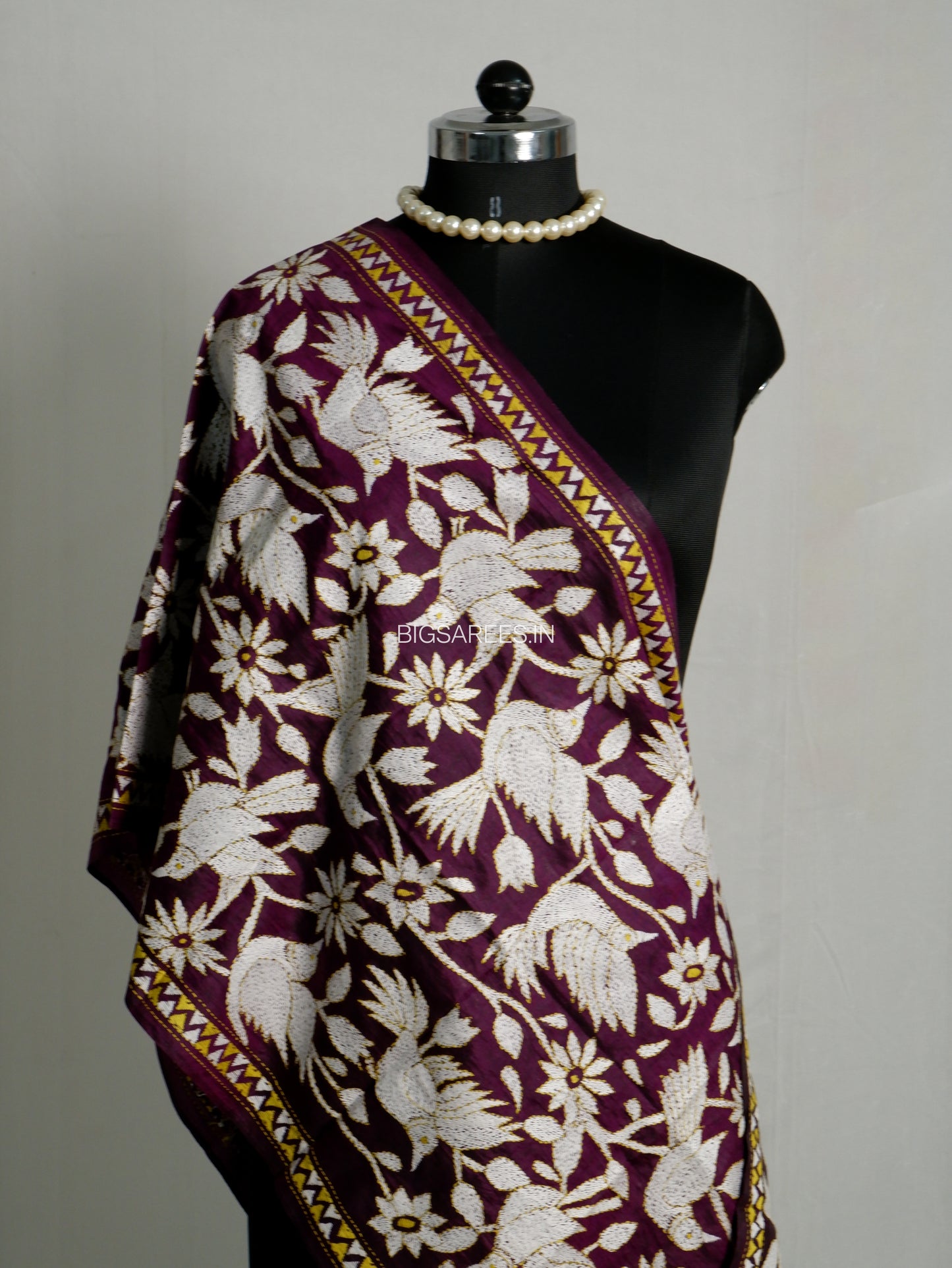 Kantha Pure Silk Stole | Wine  | 22" |