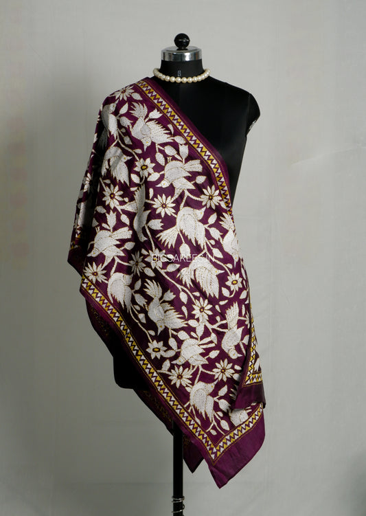 Kantha Pure Silk Stole | Wine  | 22" |