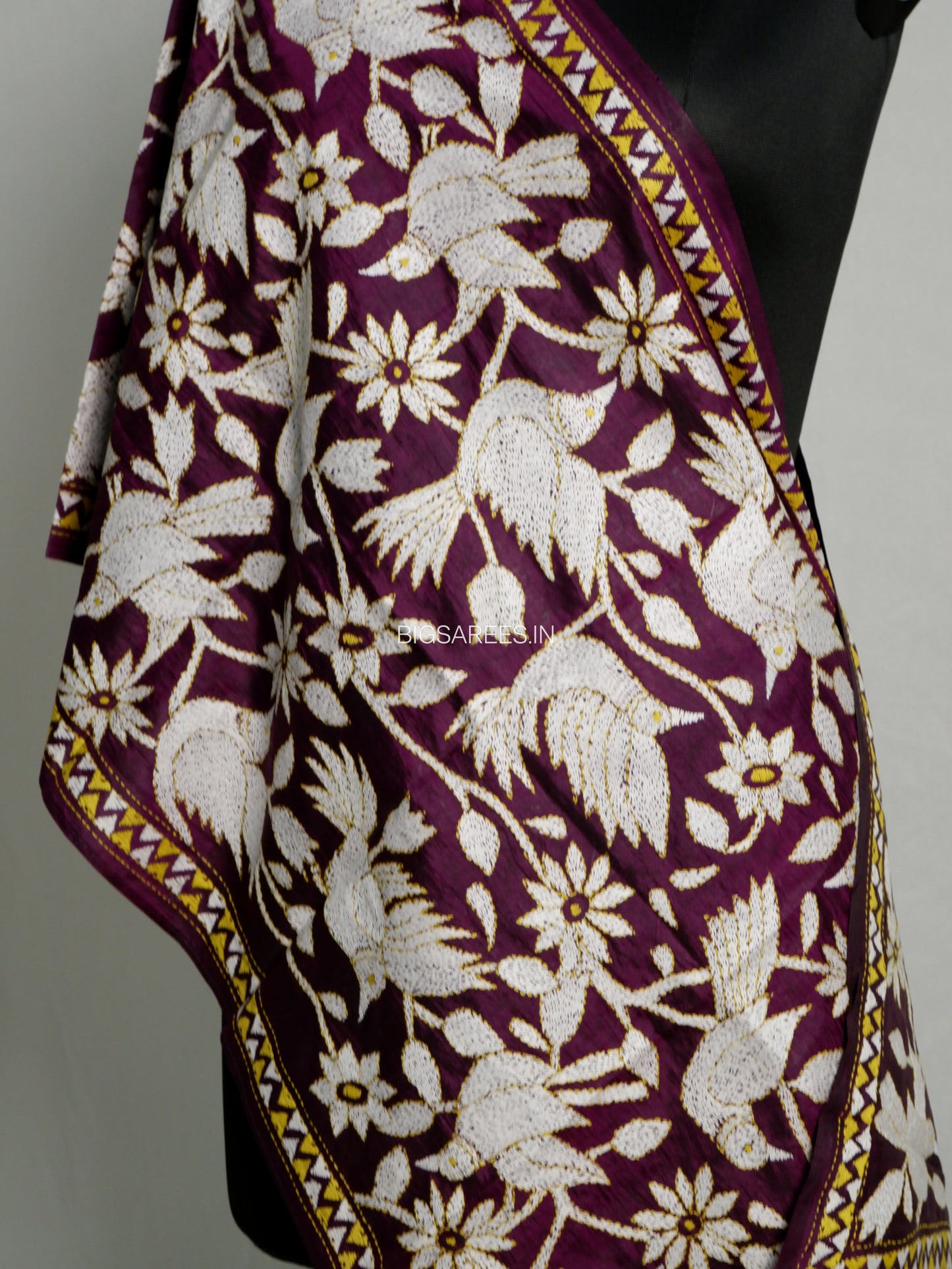 Kantha Pure Silk Stole | Wine  | 22" |