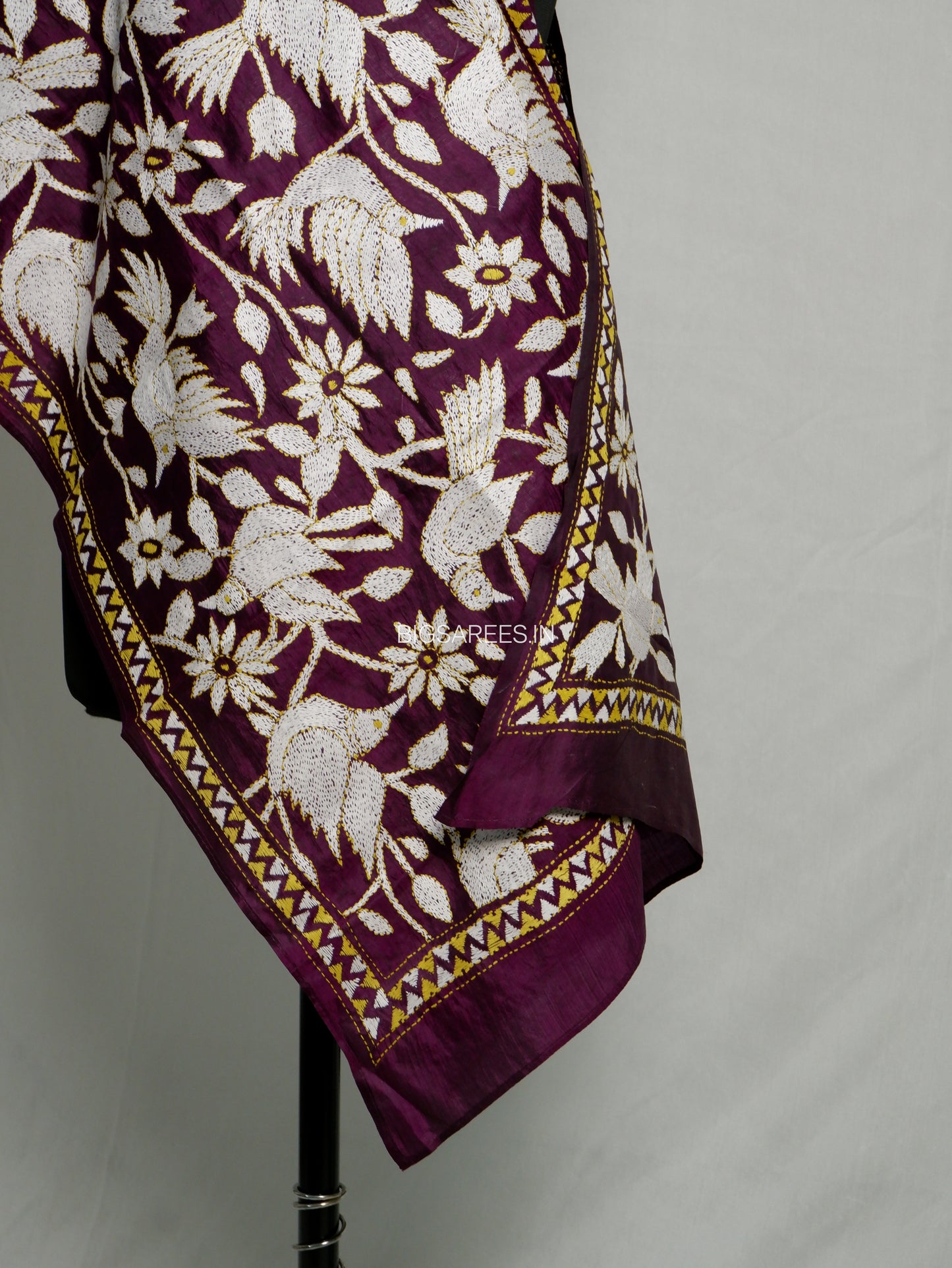 Kantha Pure Silk Stole | Wine  | 22" |