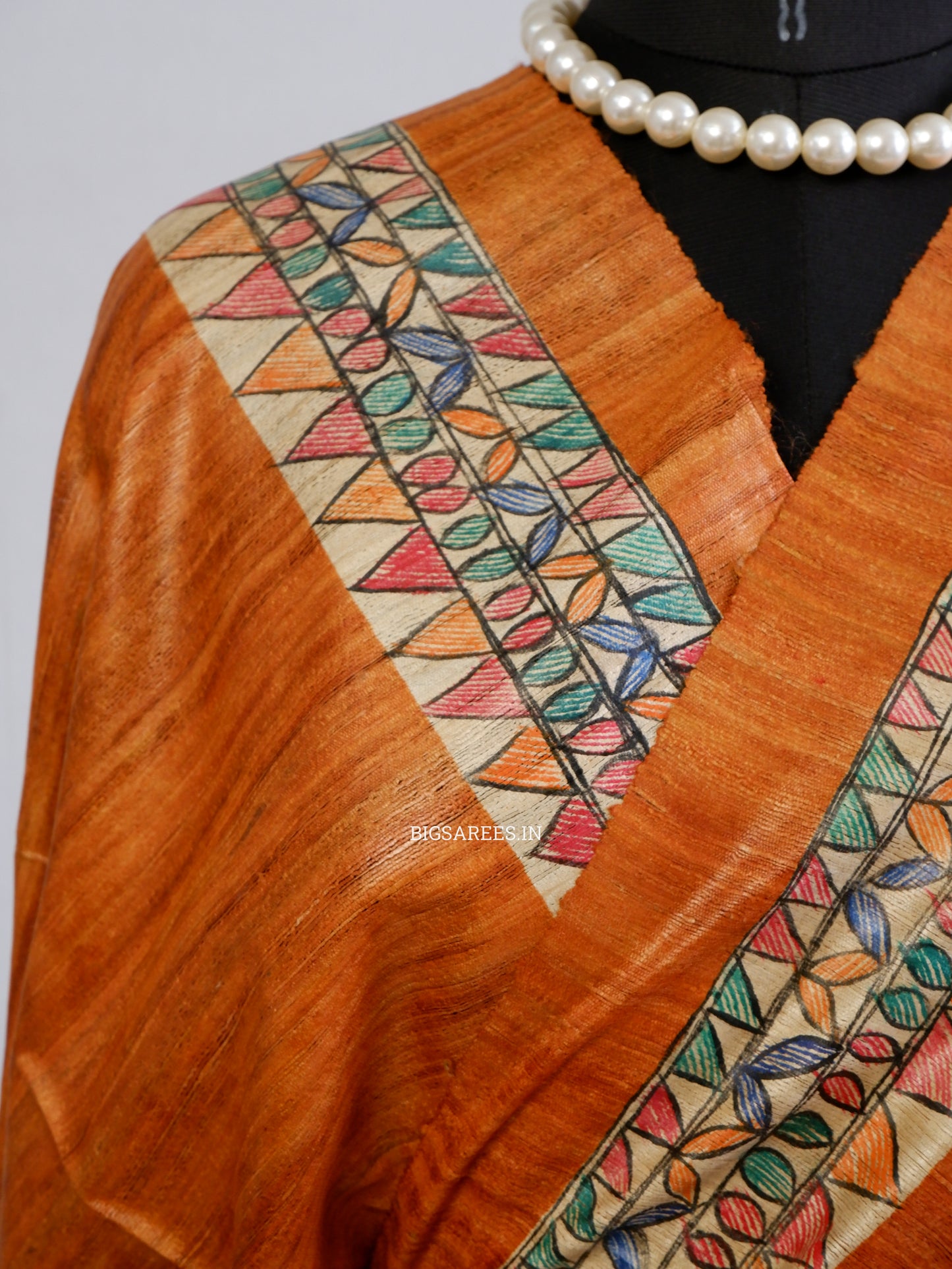 Handcrafted Madhubani Saree | Pure Tussar Ghicha Silk | Silk Mark Certified | Muted Orange