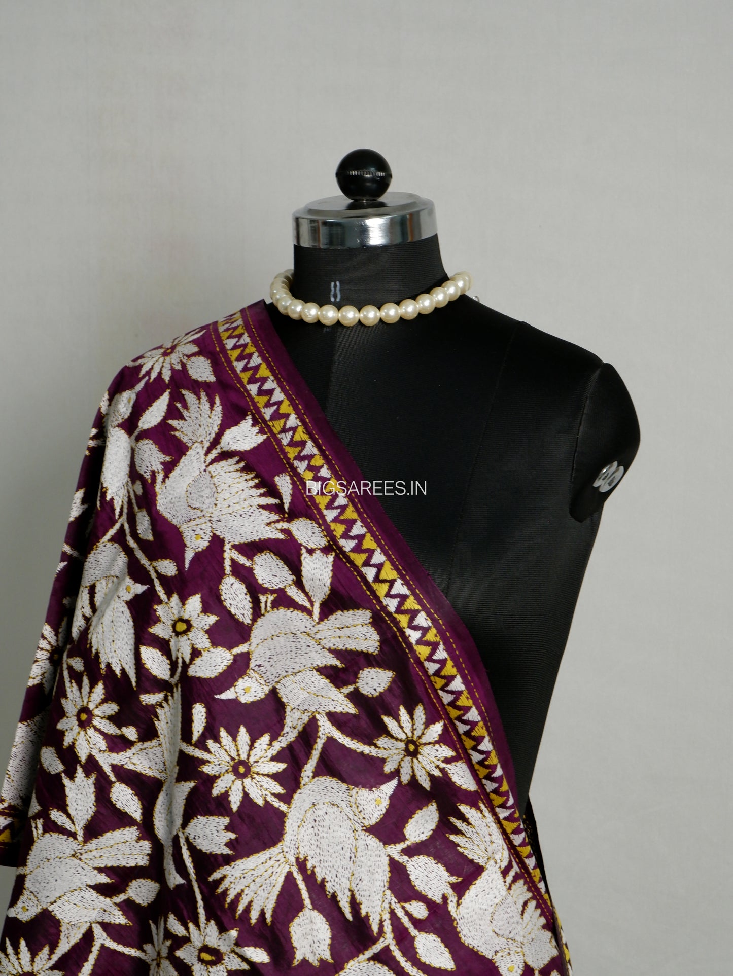 Kantha Pure Silk Stole | Wine  | 22" |