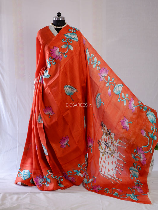 Bishnupuri Hand-Painted  Silk Saree | Pure Silk | Made-On-Order | Silk Mark Certified