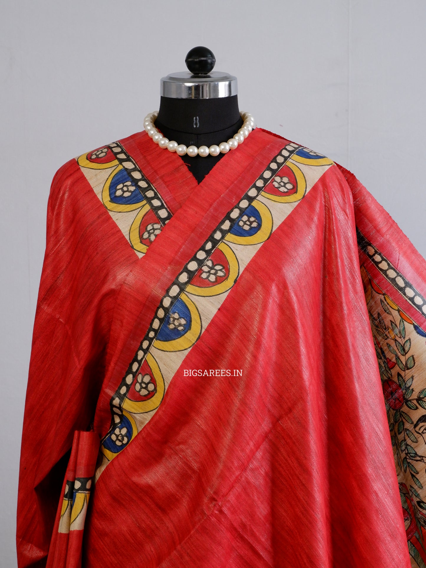 Handcrafted Madhubani Saree | Pure Tussar Ghicha Silk | Silk Mark Certified | Red