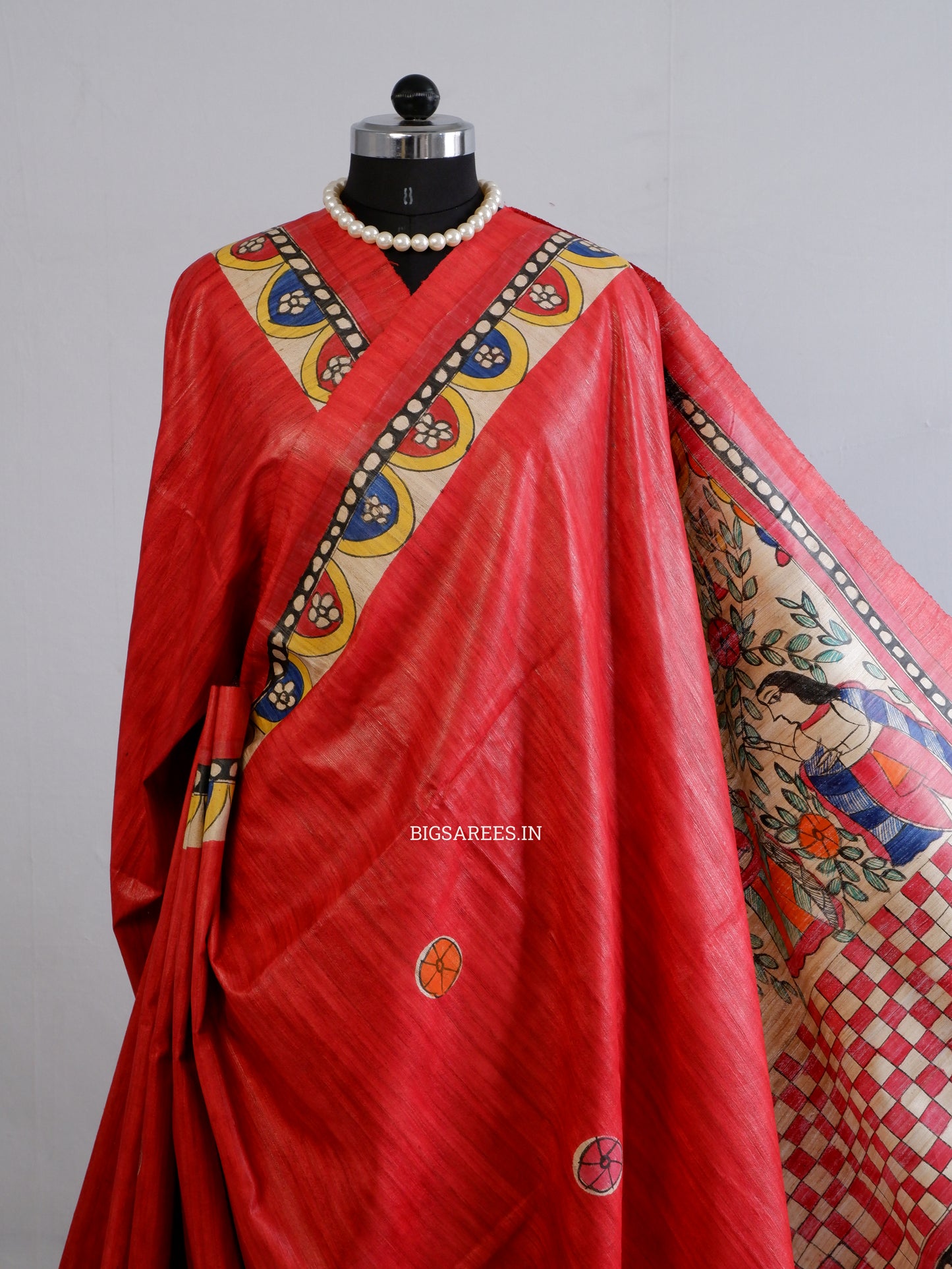 Handcrafted Madhubani Saree | Pure Tussar Ghicha Silk | Silk Mark Certified | Red