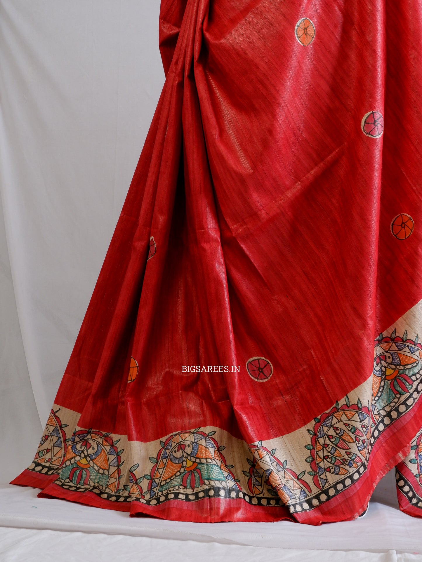 Handcrafted Madhubani Saree | Pure Tussar Ghicha Silk | Silk Mark Certified | Red