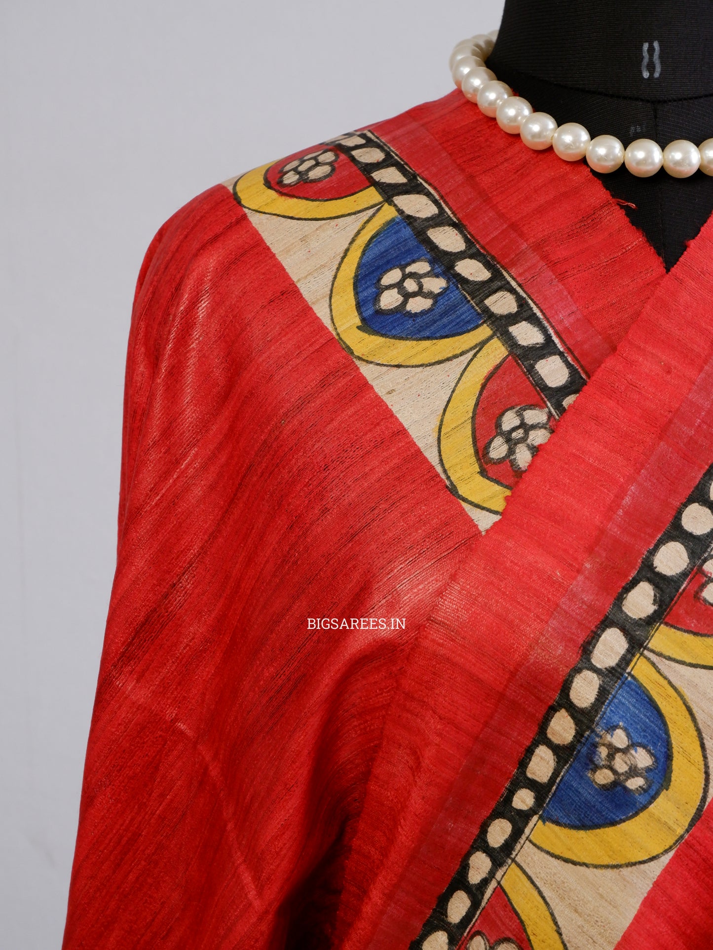Handcrafted Madhubani Saree | Pure Tussar Ghicha Silk | Silk Mark Certified | Red