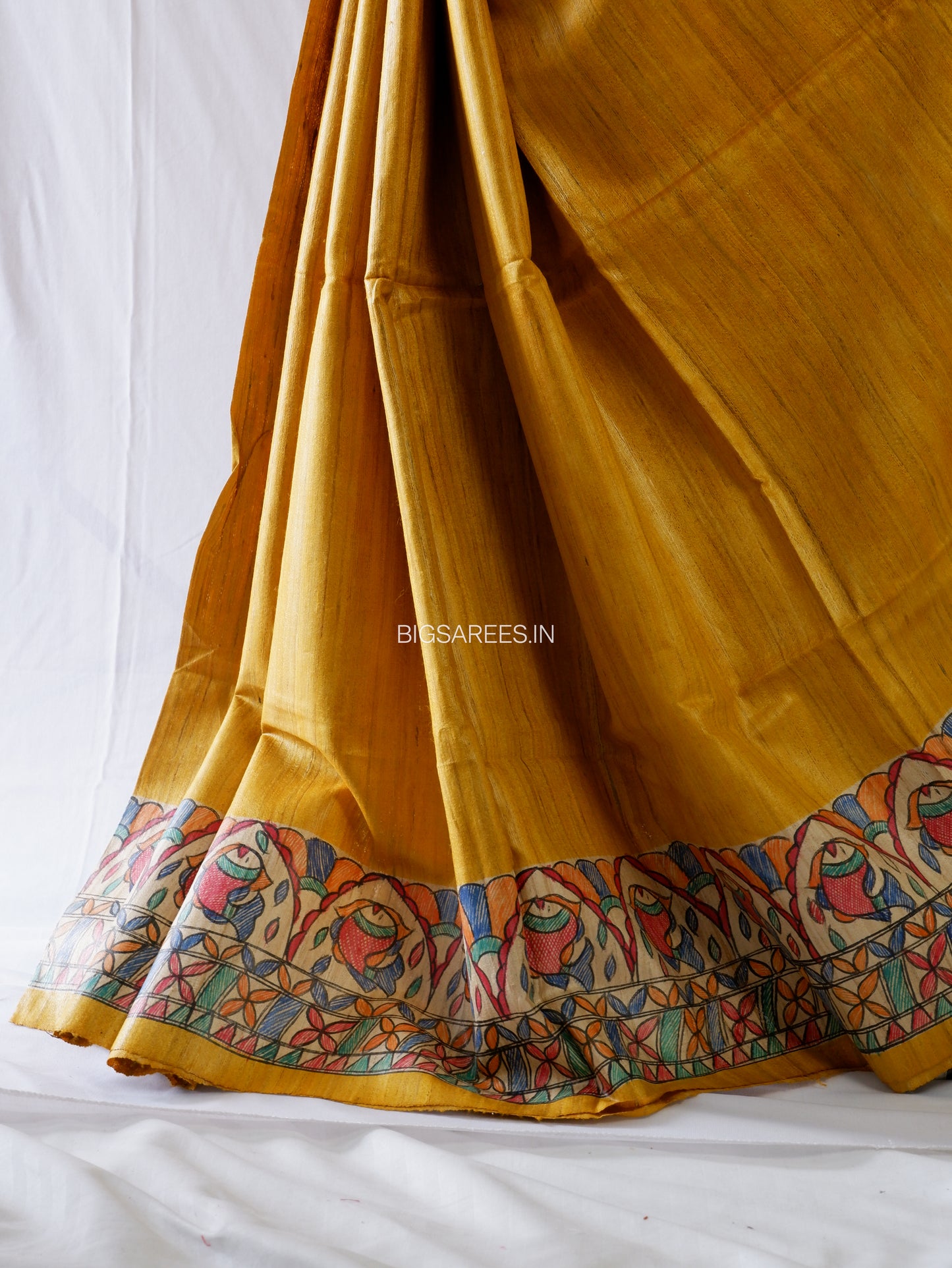 Handcrafted Madhubani Saree | Pure Tussar Ghicha Silk | Silk Mark Certified | Golden Yellow