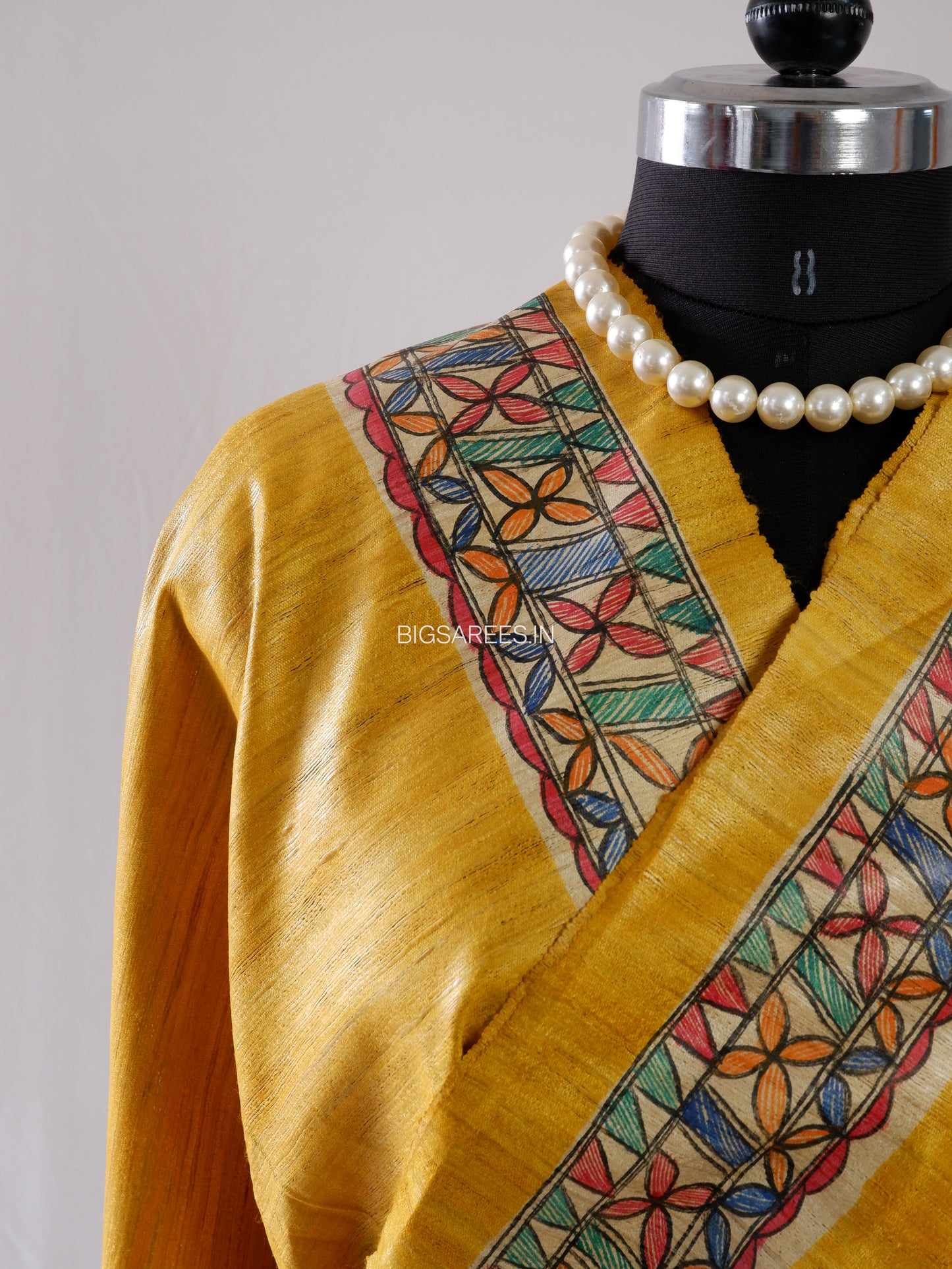 Handcrafted Madhubani Saree | Pure Tussar Ghicha Silk | Silk Mark Certified | Golden Yellow