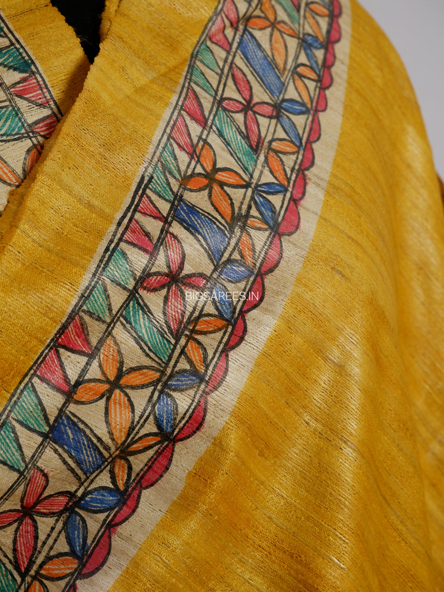 Handcrafted Madhubani Saree | Pure Tussar Ghicha Silk | Silk Mark Certified | Golden Yellow
