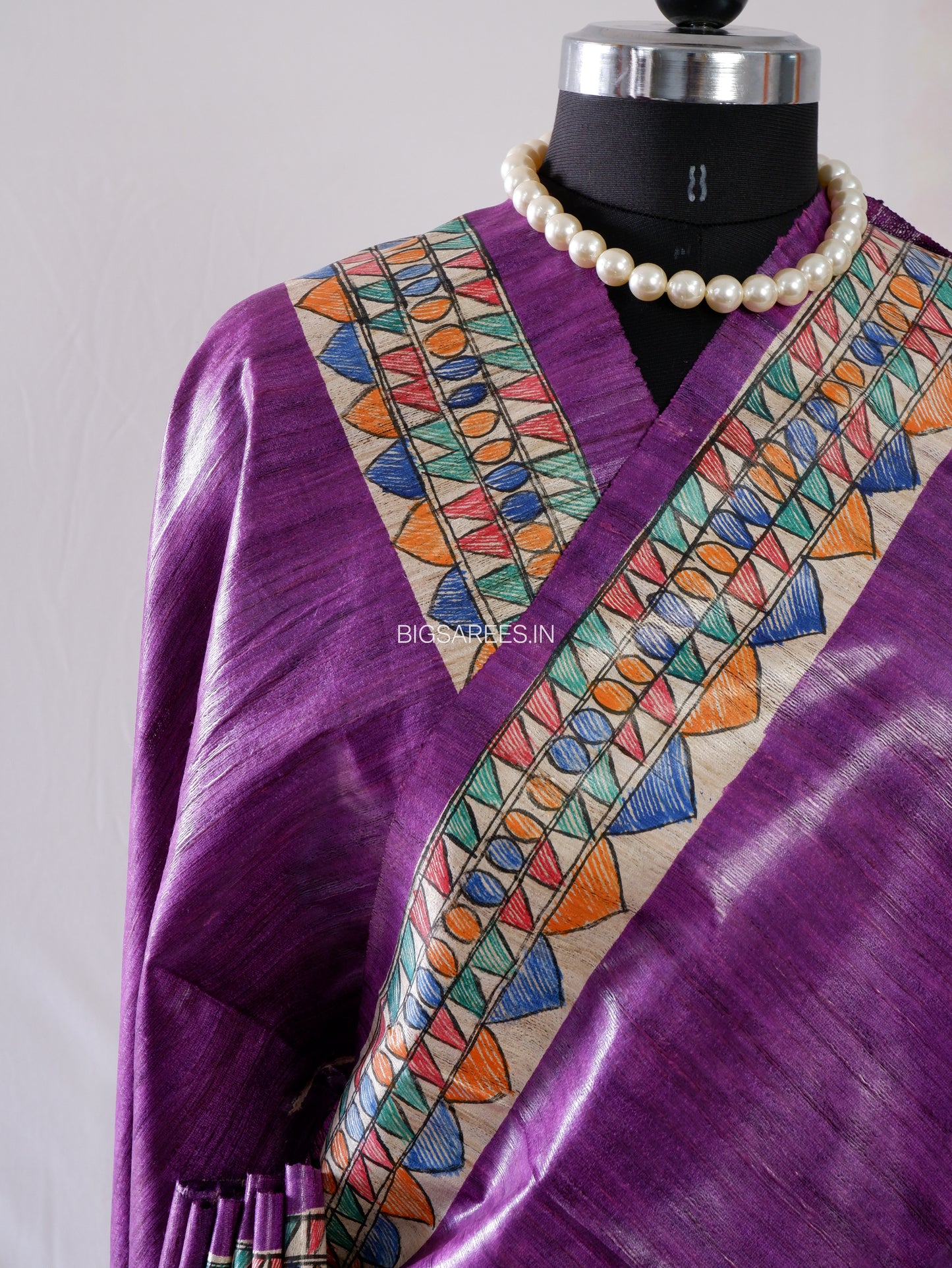 Handcrafted Madhubani Saree | Pure Tussar Ghicha Silk | Silk Mark Certified | Violet