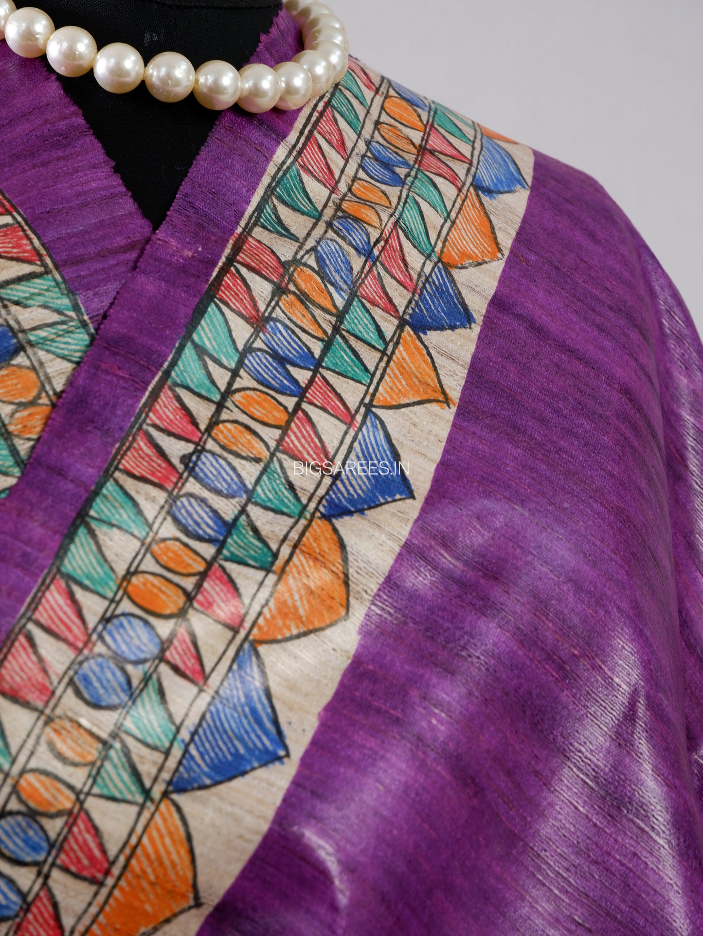 Handcrafted Madhubani Saree | Pure Tussar Ghicha Silk | Silk Mark Certified | Violet