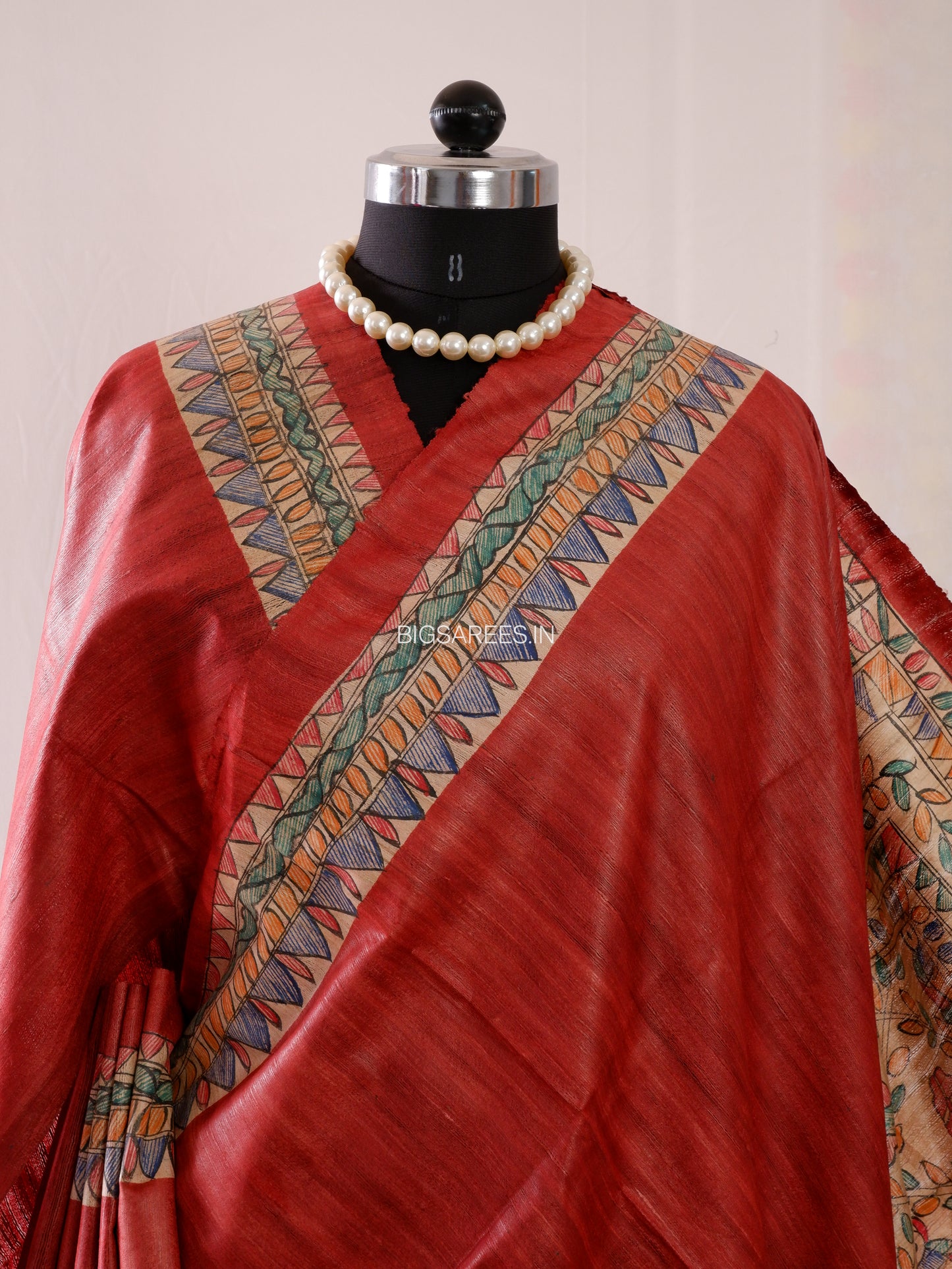 Handcrafted Madhubani Saree | Pure Tussar Ghicha Silk | Silk Mark Certified | Reddish Brown