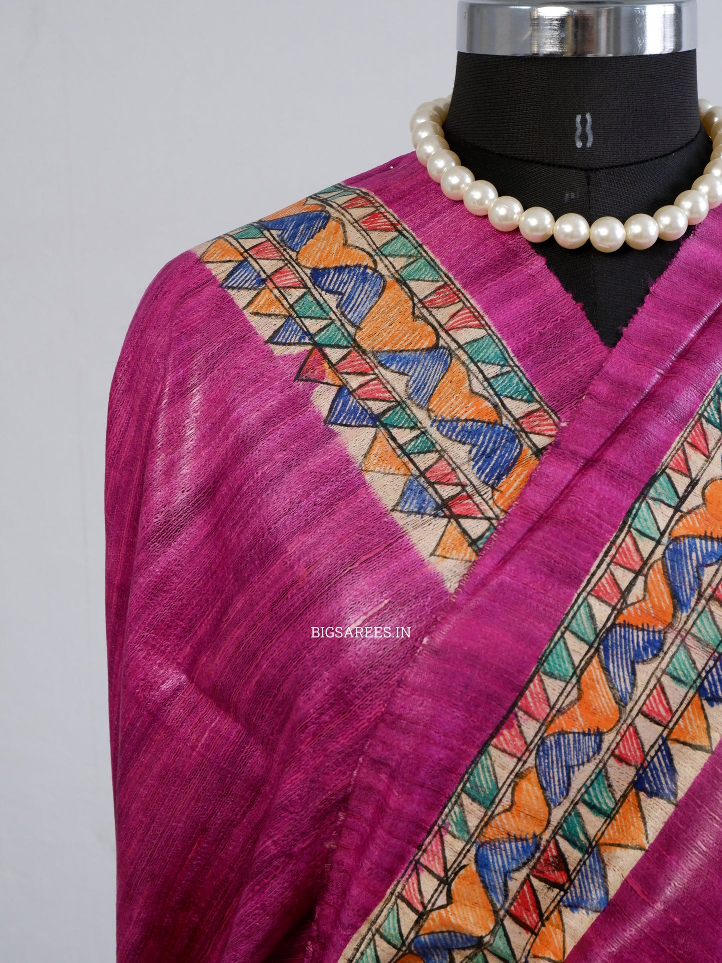 Handcrafted Madhubani Saree | Pure Tussar Ghicha Silk | Silk Mark Certified | Pink