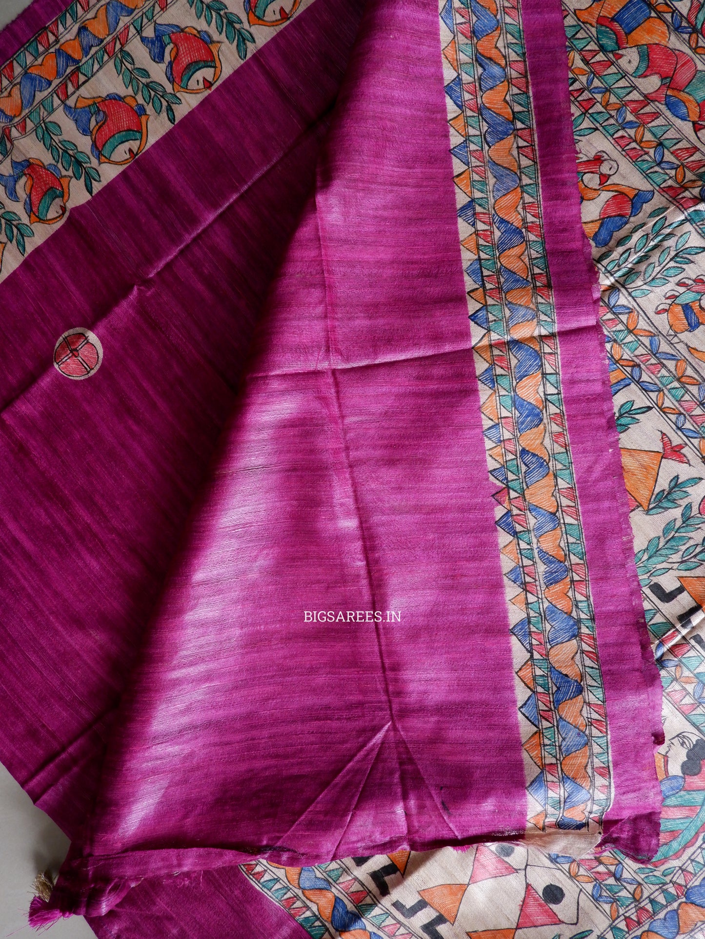 Handcrafted Madhubani Saree | Pure Tussar Ghicha Silk | Silk Mark Certified | Pink