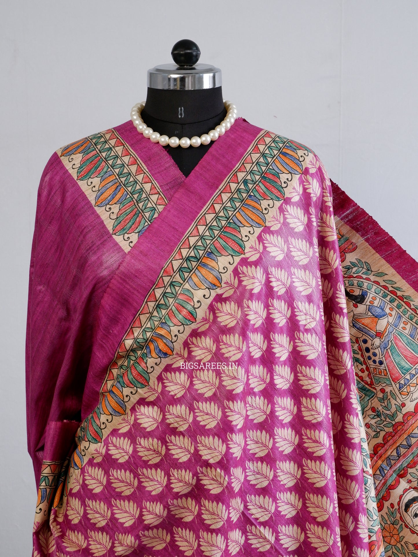 Handcrafted Madhubani Saree | Pure Tussar Ghicha Silk | Silk Mark Certified | Pink