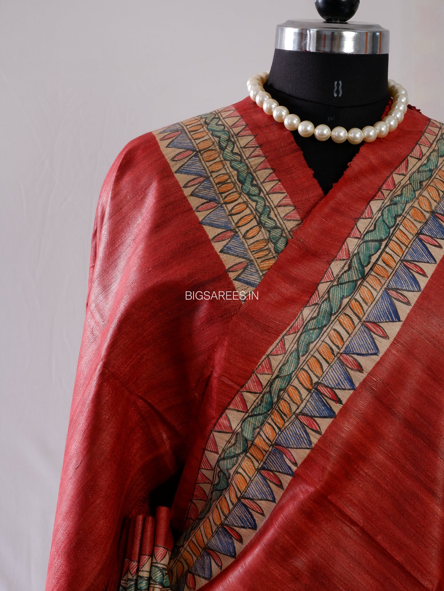 Handcrafted Madhubani Saree | Pure Tussar Ghicha Silk | Silk Mark Certified | Reddish Brown
