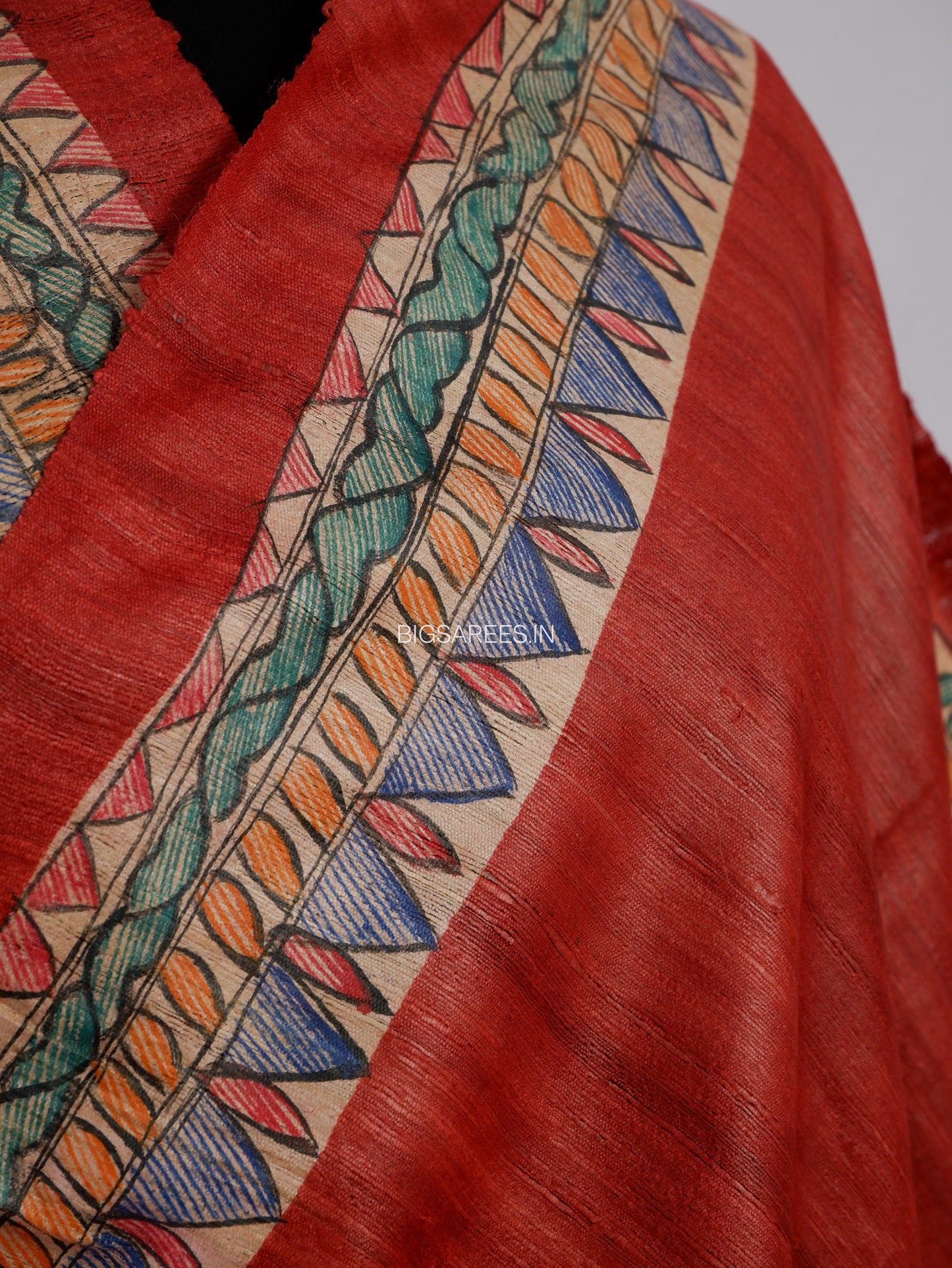 Handcrafted Madhubani Saree | Pure Tussar Ghicha Silk | Silk Mark Certified | Reddish Brown